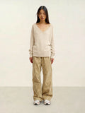 GIUSALET Pullover V-Ausschnitt Haferbeige
