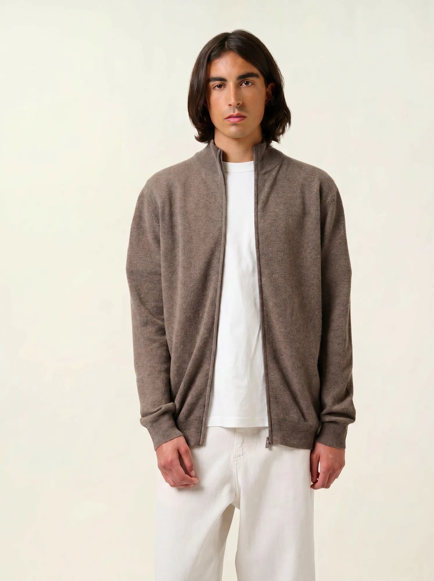ALBARON gilet zippé col montant taupe chiné