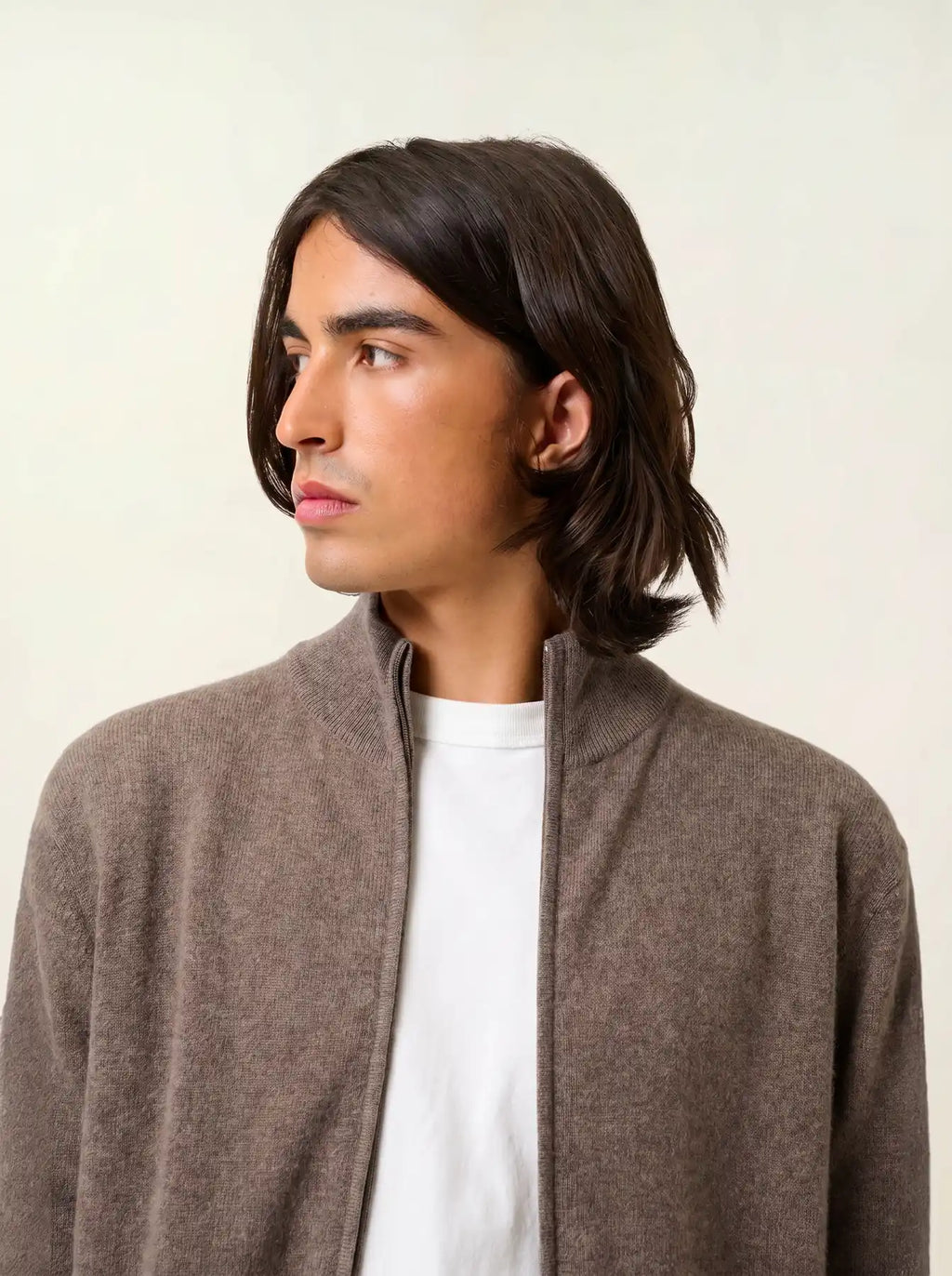 ALBARON gilet zippé col montant taupe chiné