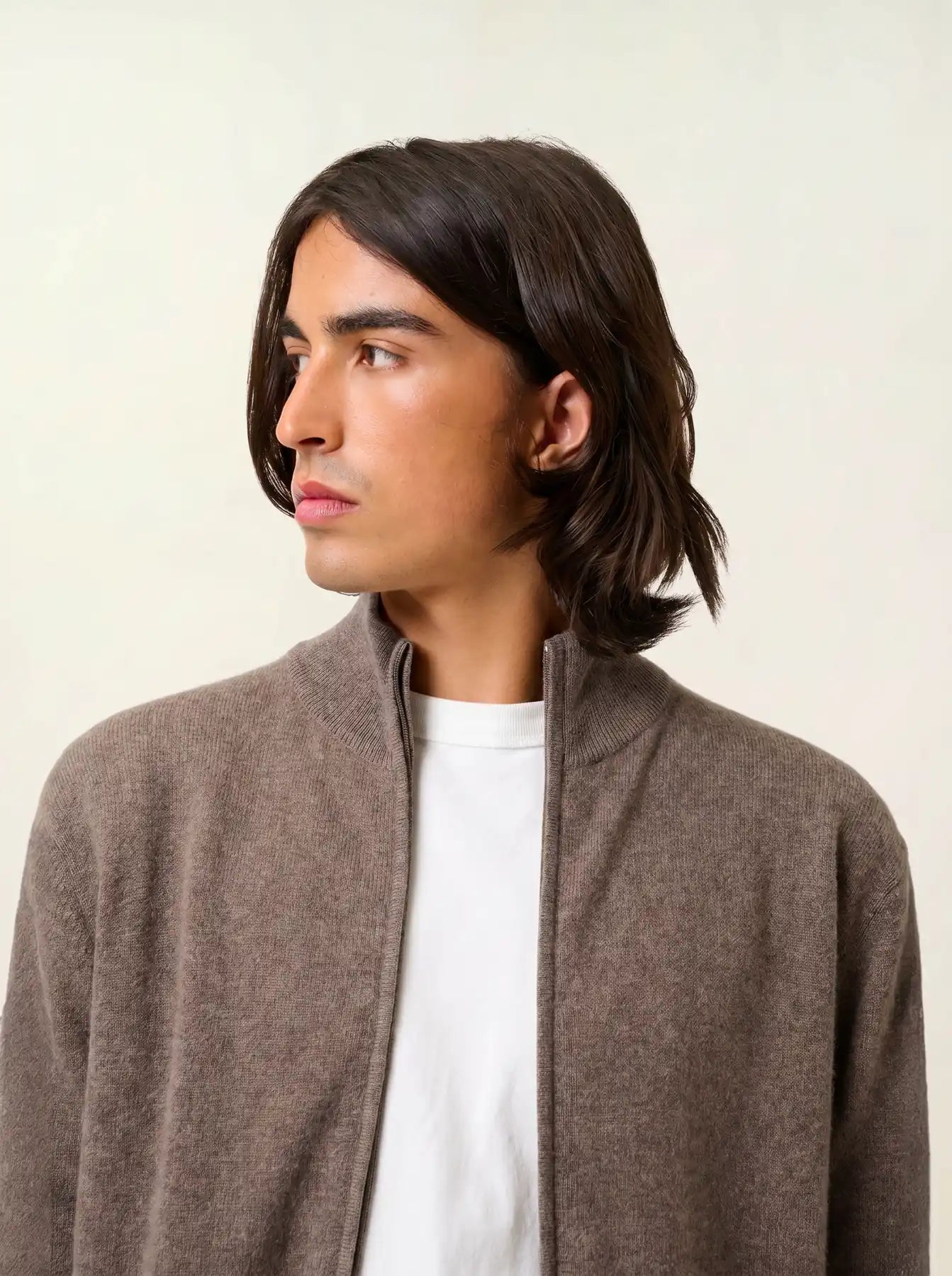 ALBARON gilet zippé col montant taupe chiné