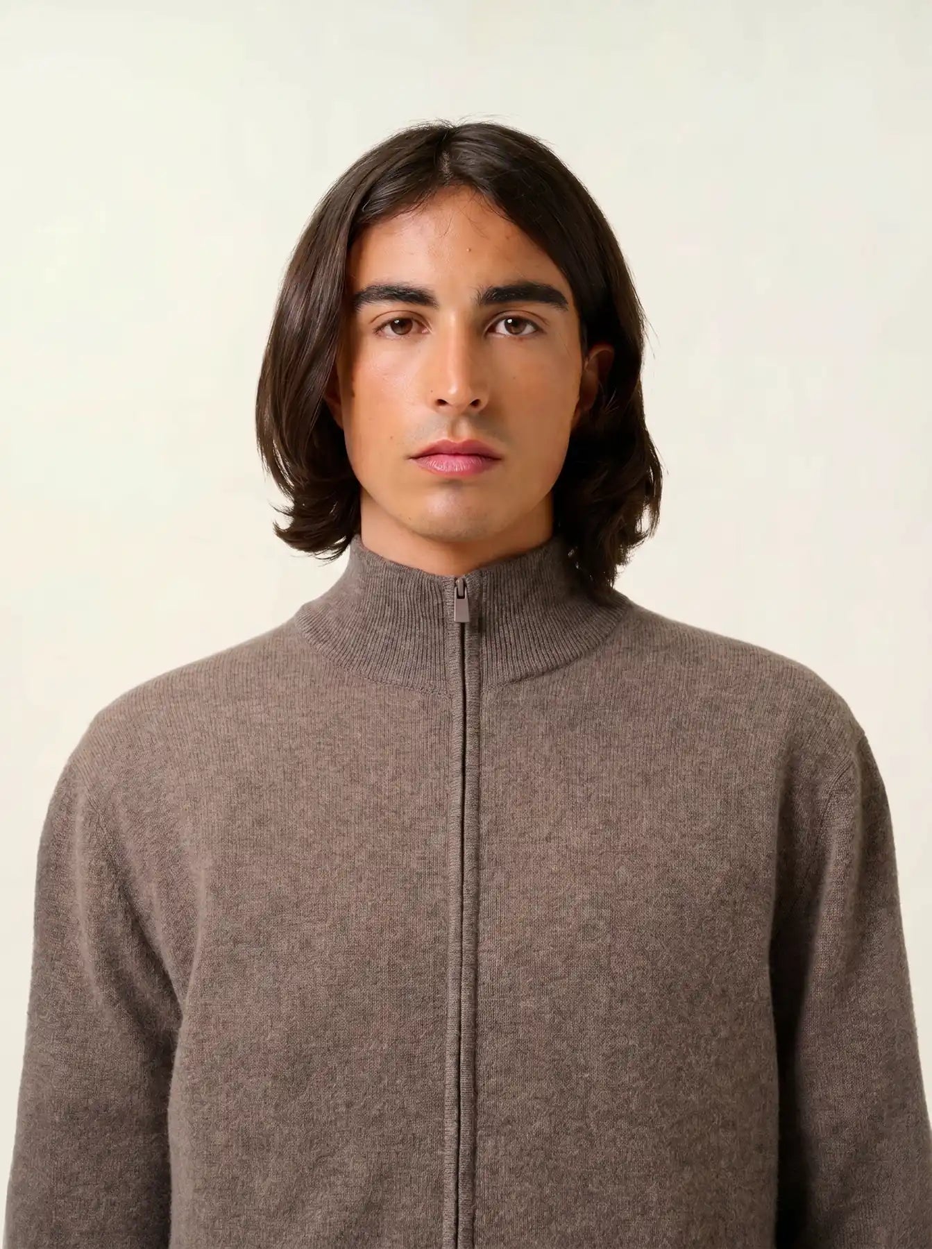ALBARON gilet zippé col montant taupe chiné