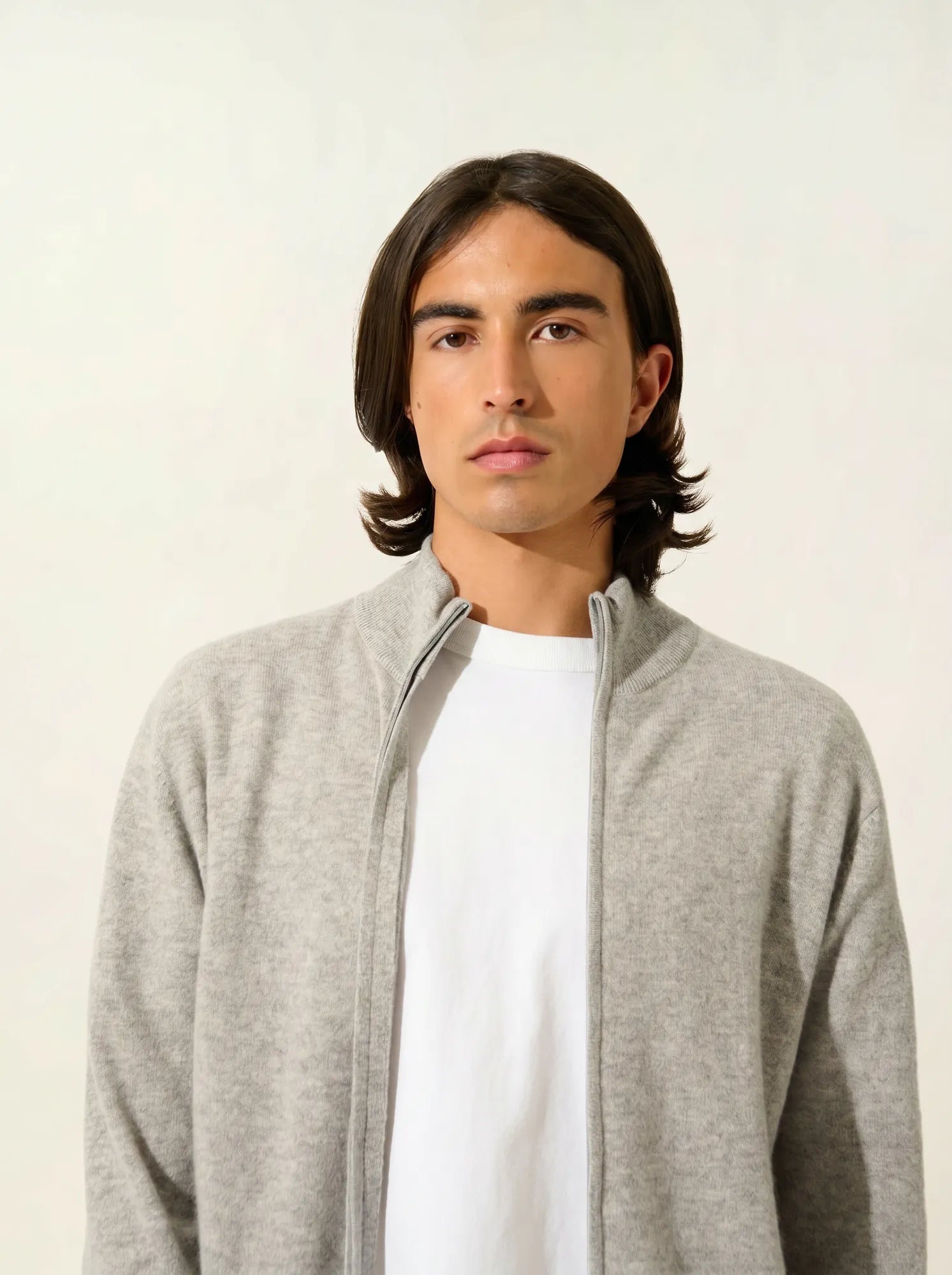 ALBARON gilet zippé col montant nuage chiné