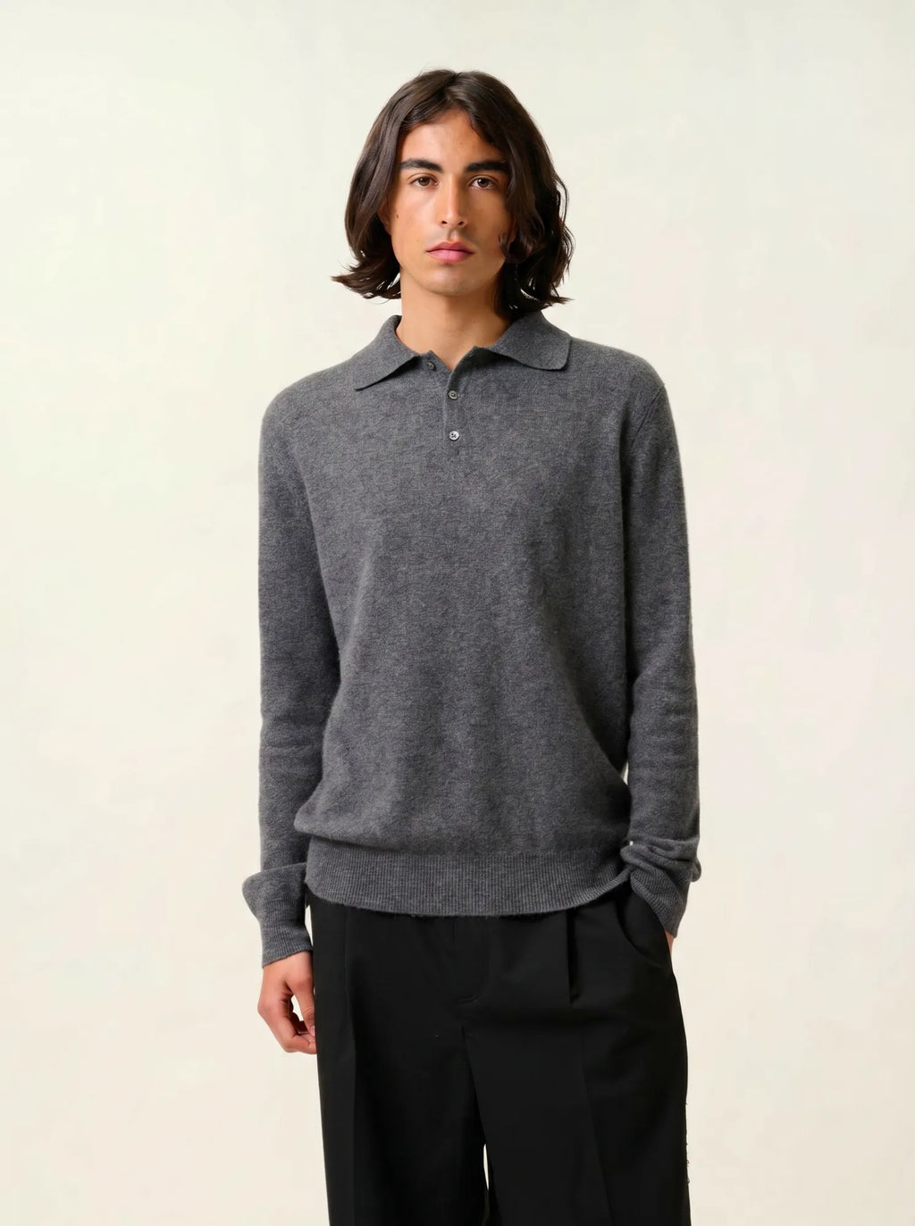 CHARVET polo manches longues anthracite chiné
