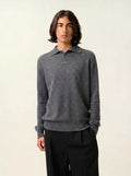 CHARVET polo manches longues anthracite chiné