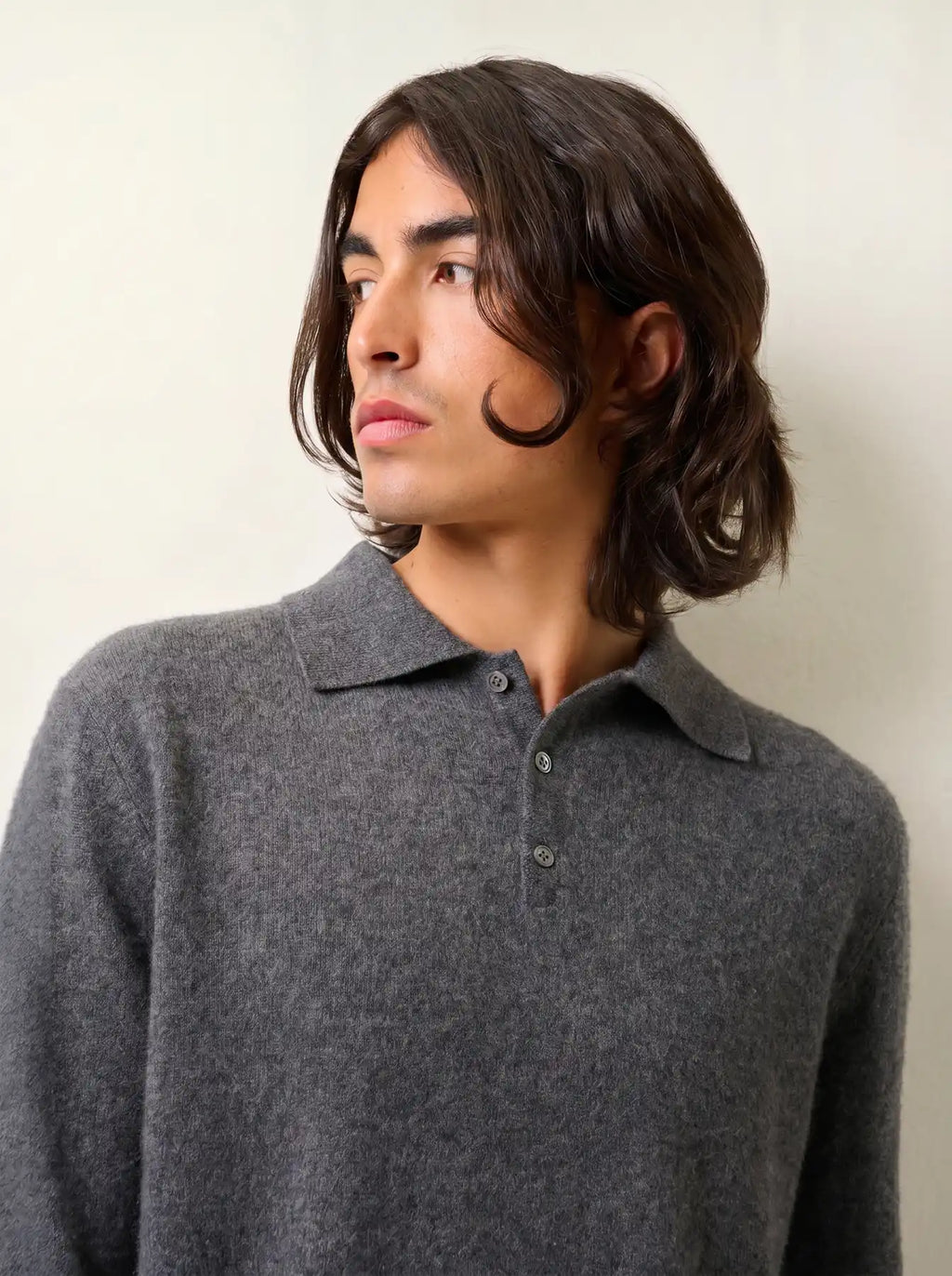 CHARVET polo manches longues anthracite chiné