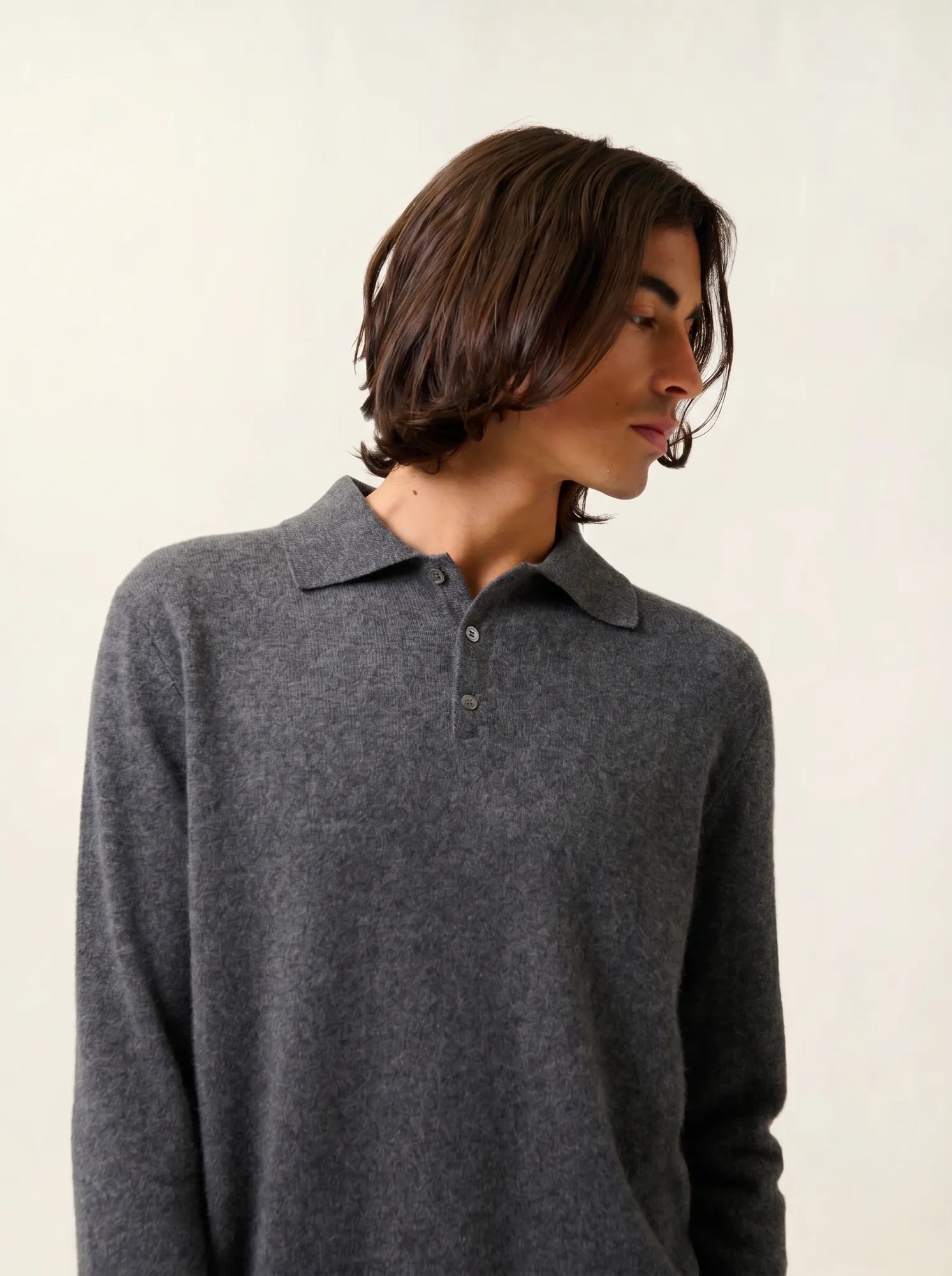 CHARVET polo manches longues anthracite chiné