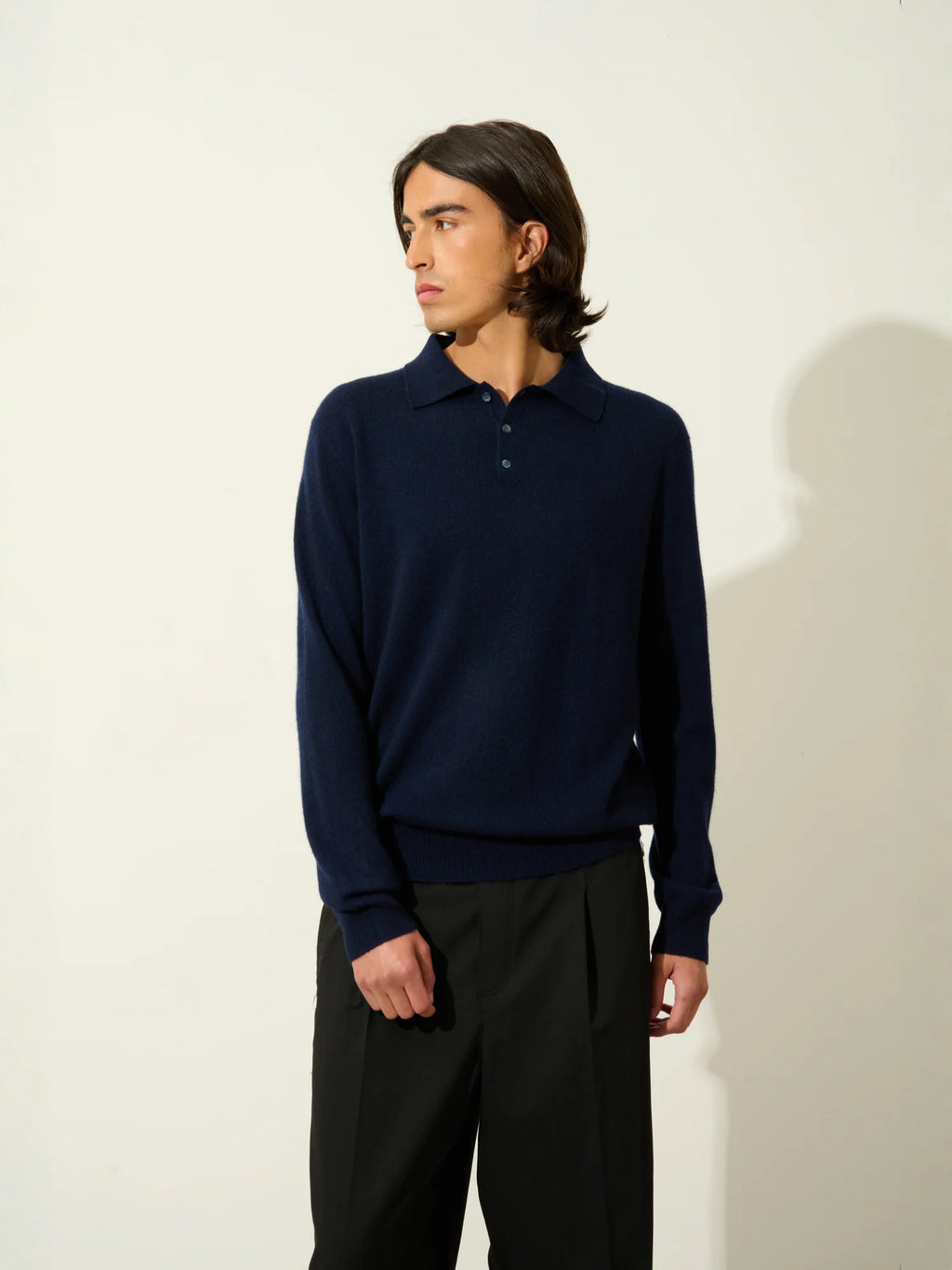 CHARVET polo manches longues bleu marine