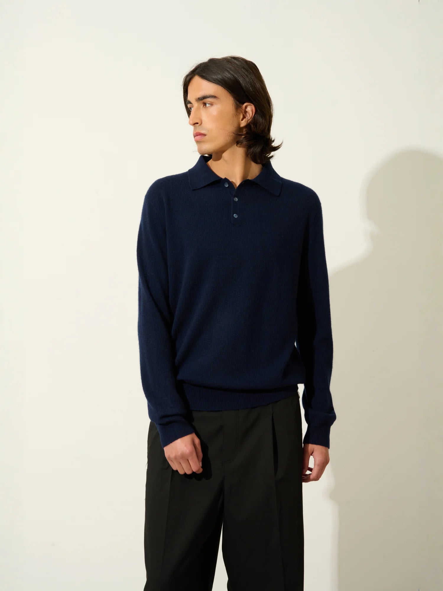 CHARVET polo manches longues bleu marine