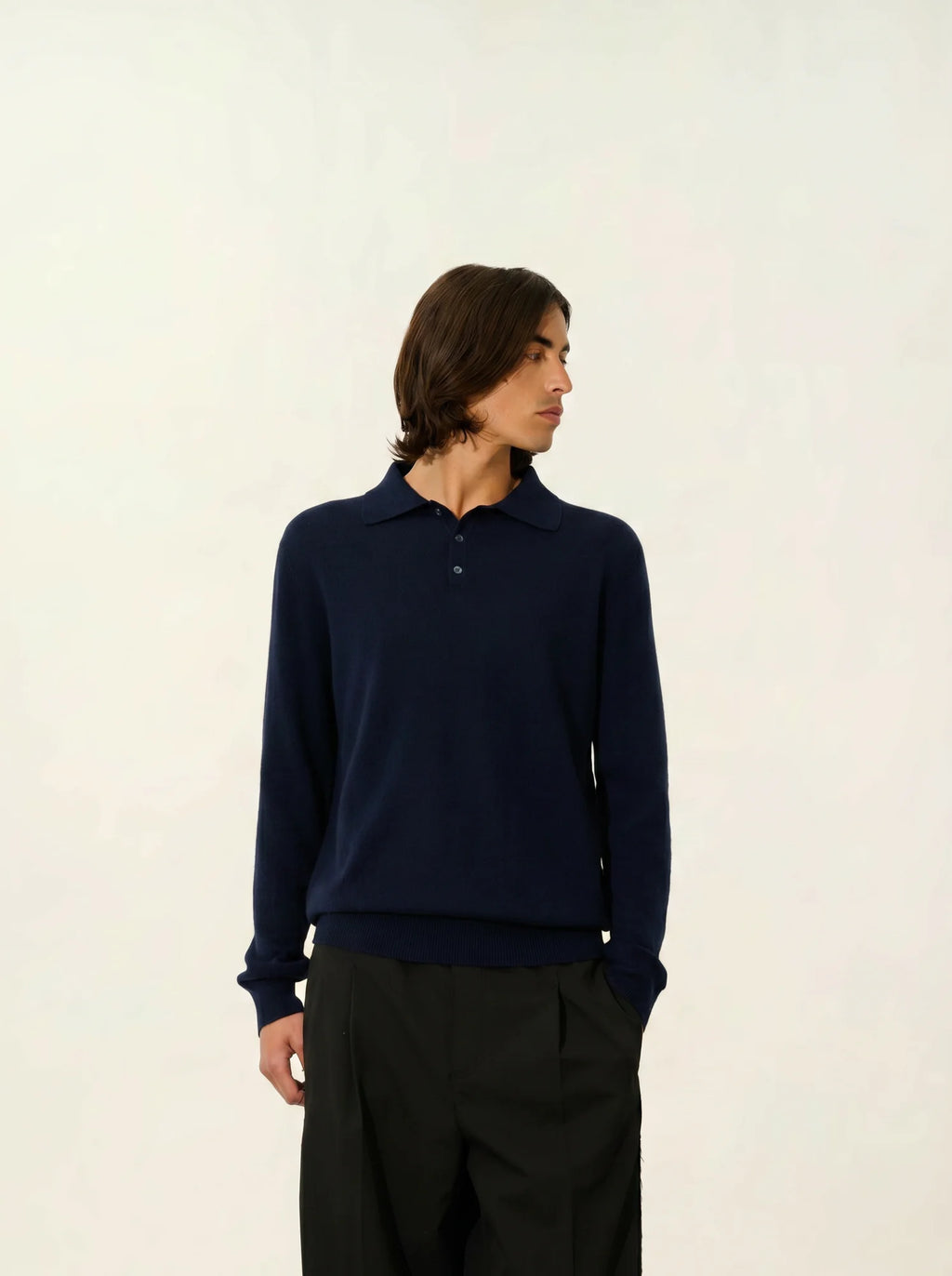 CHARVET polo manches longues bleu marine