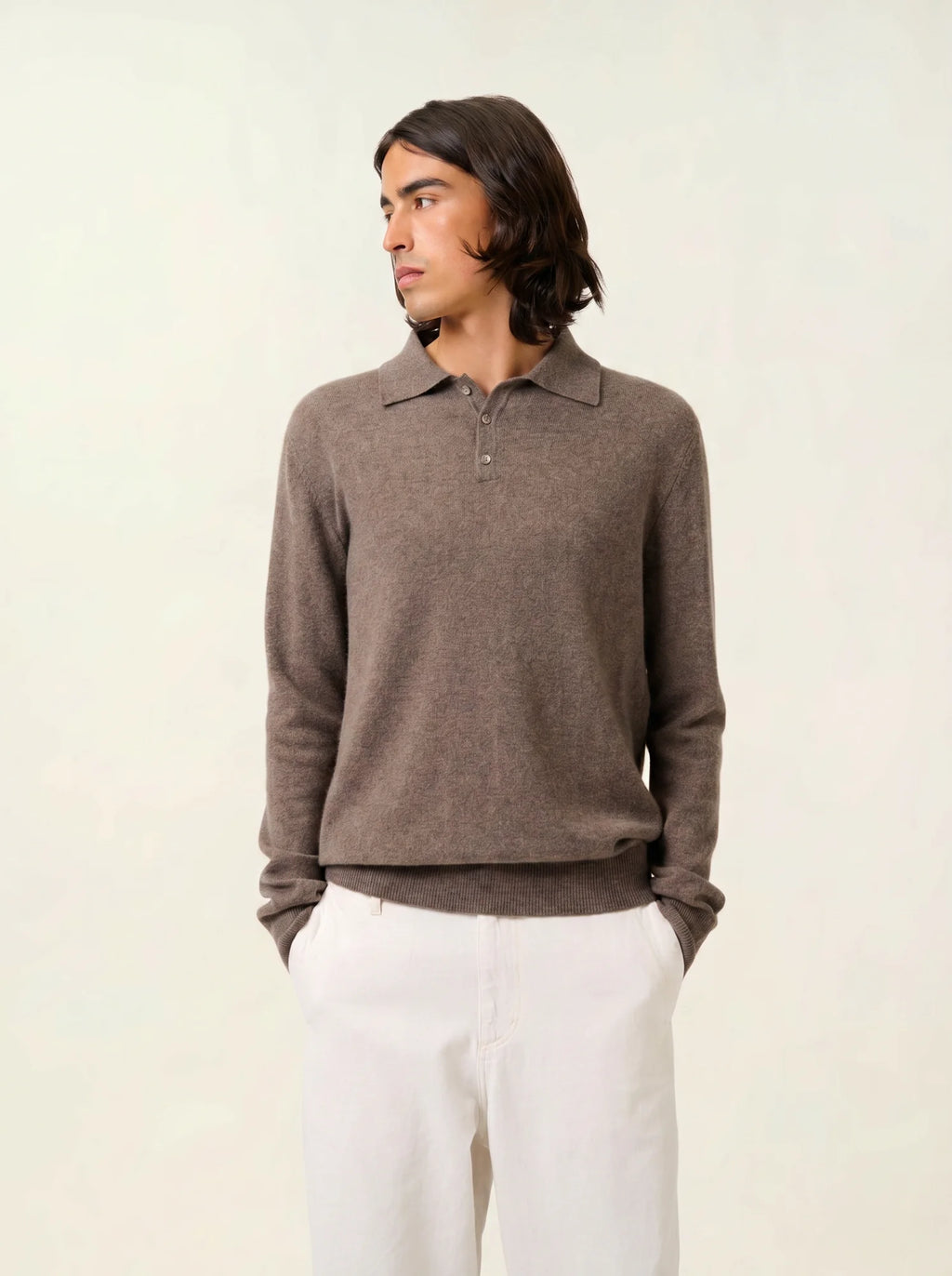 CHARVET polo manches longues taupe chiné