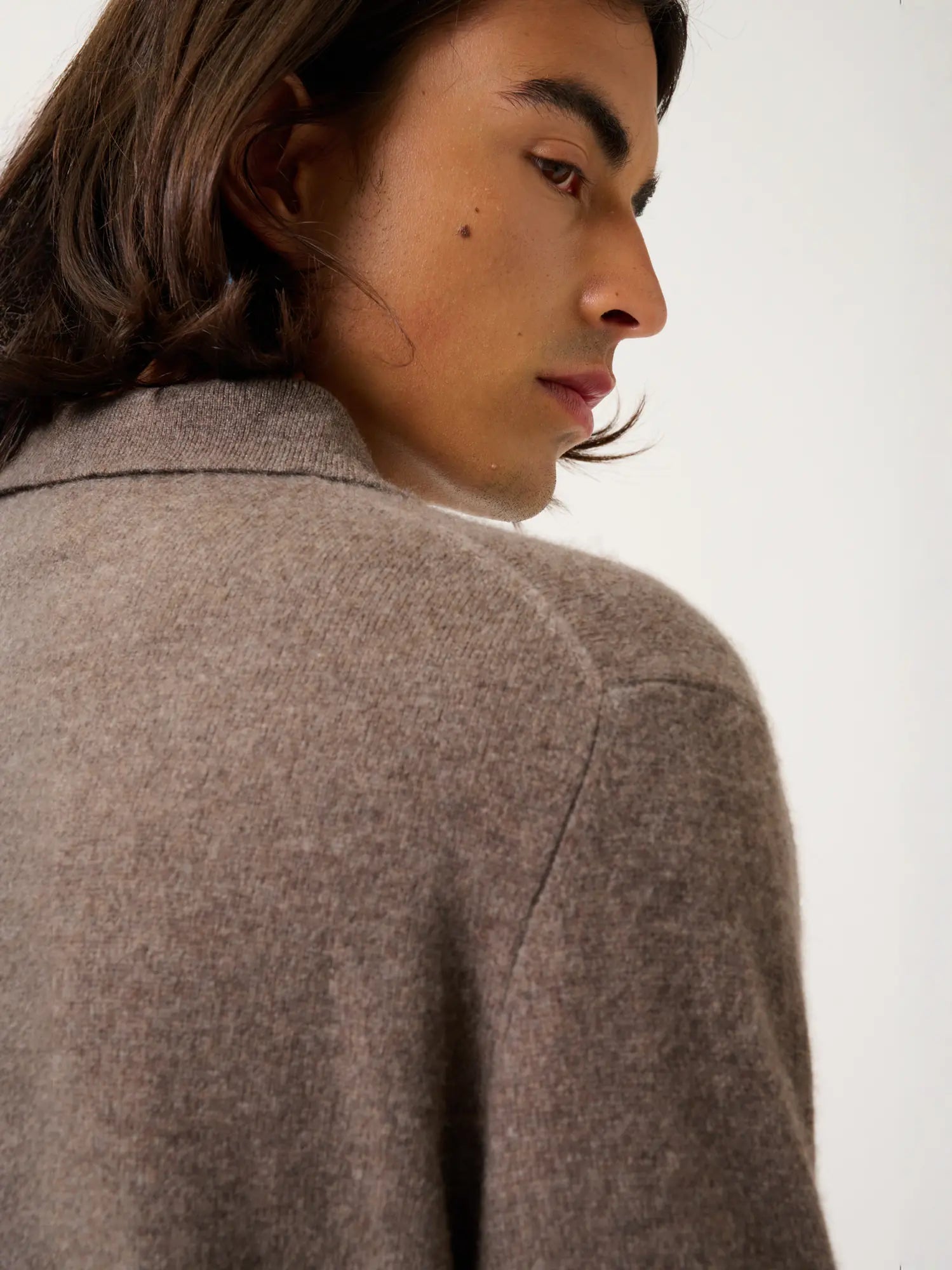 CHARVET polo manches longues taupe chiné