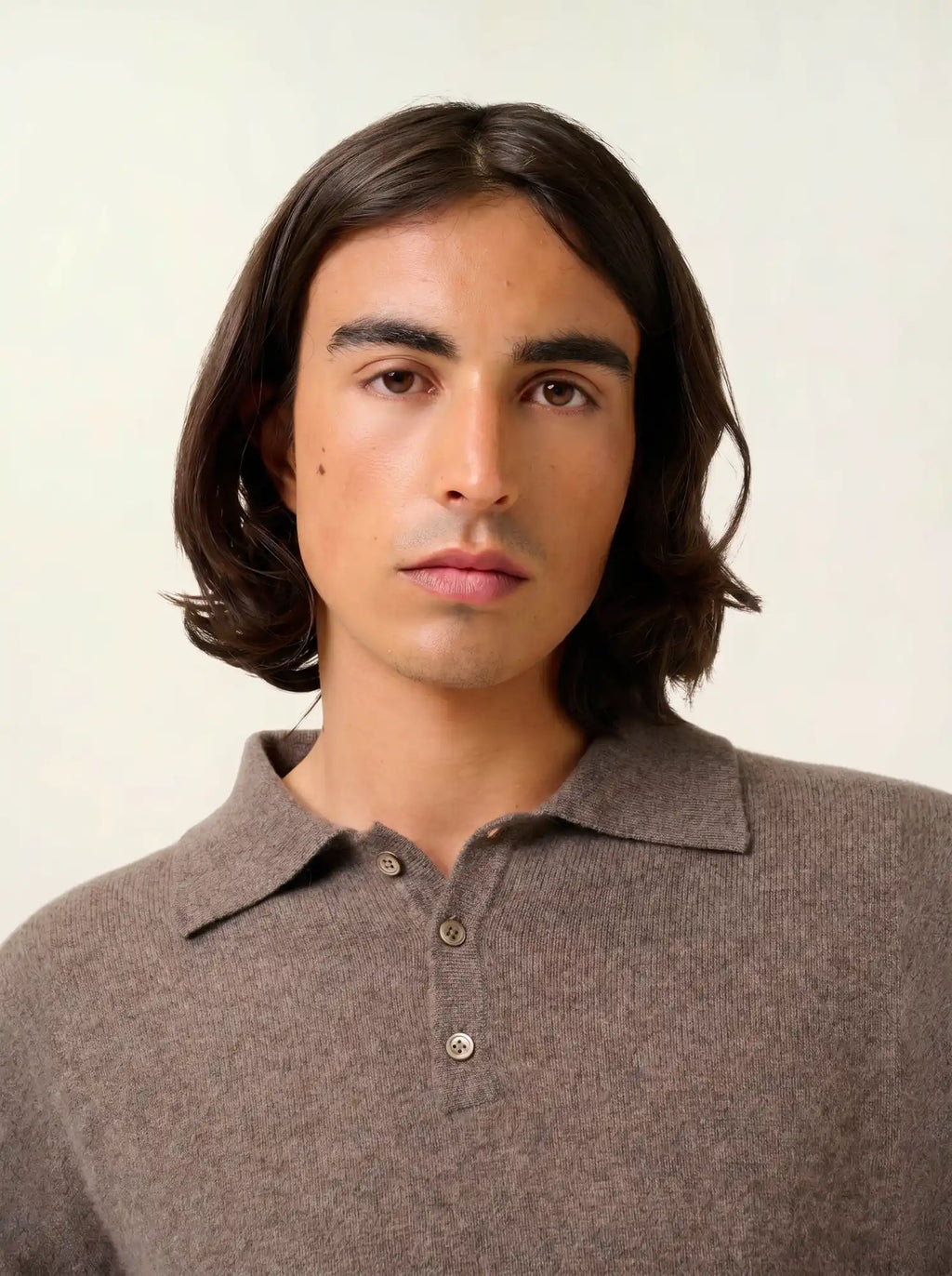 CHARVET polo manches longues taupe chiné