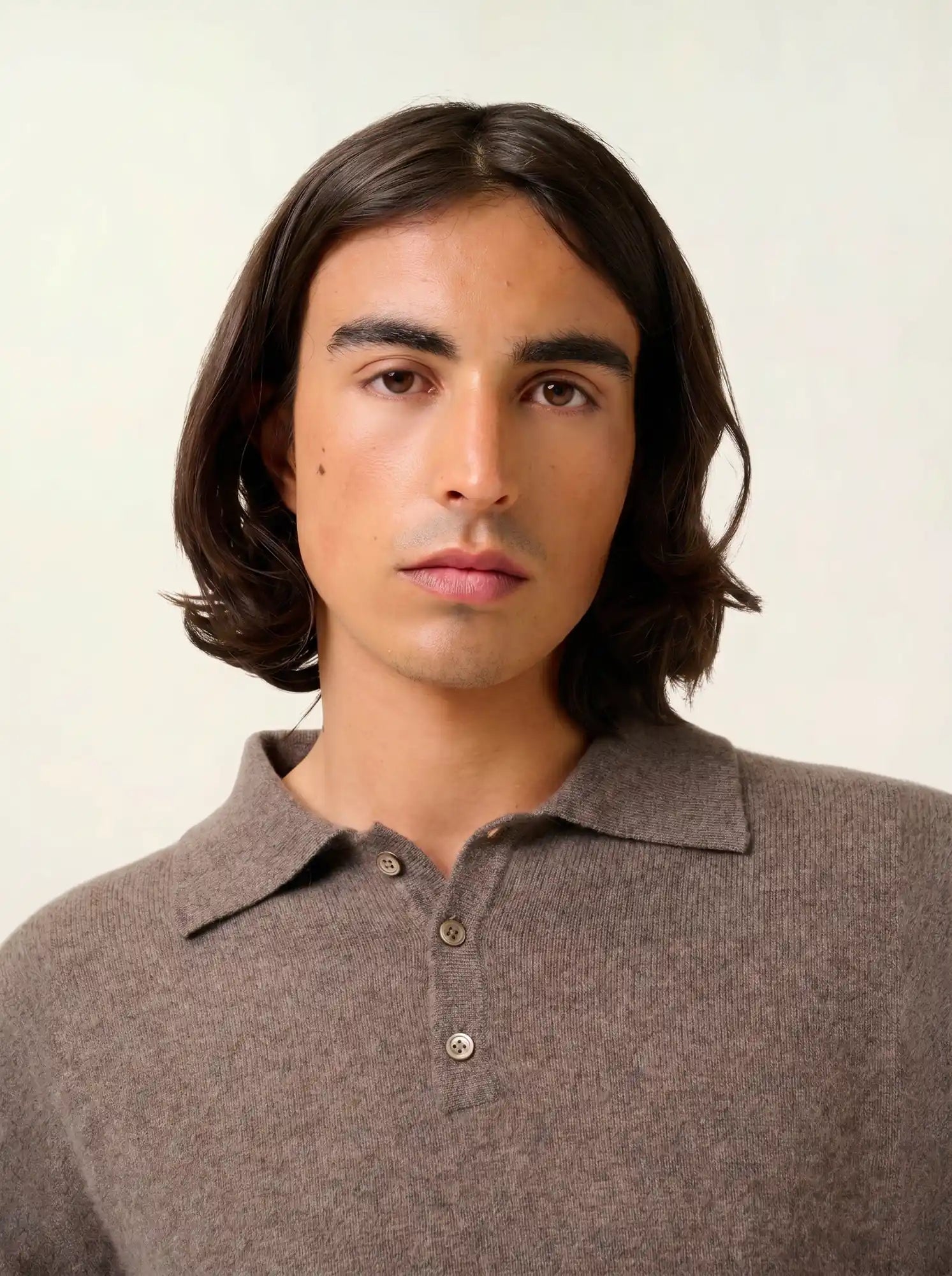 CHARVET polo manches longues taupe chiné