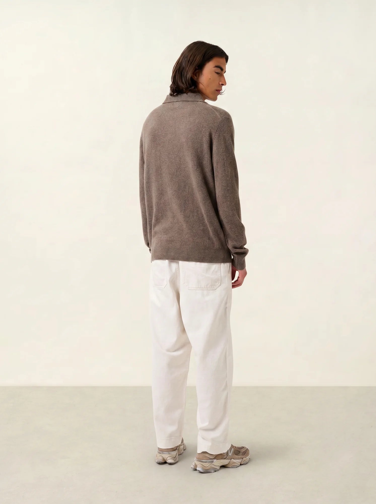 CHARVET polo manches longues taupe chiné
