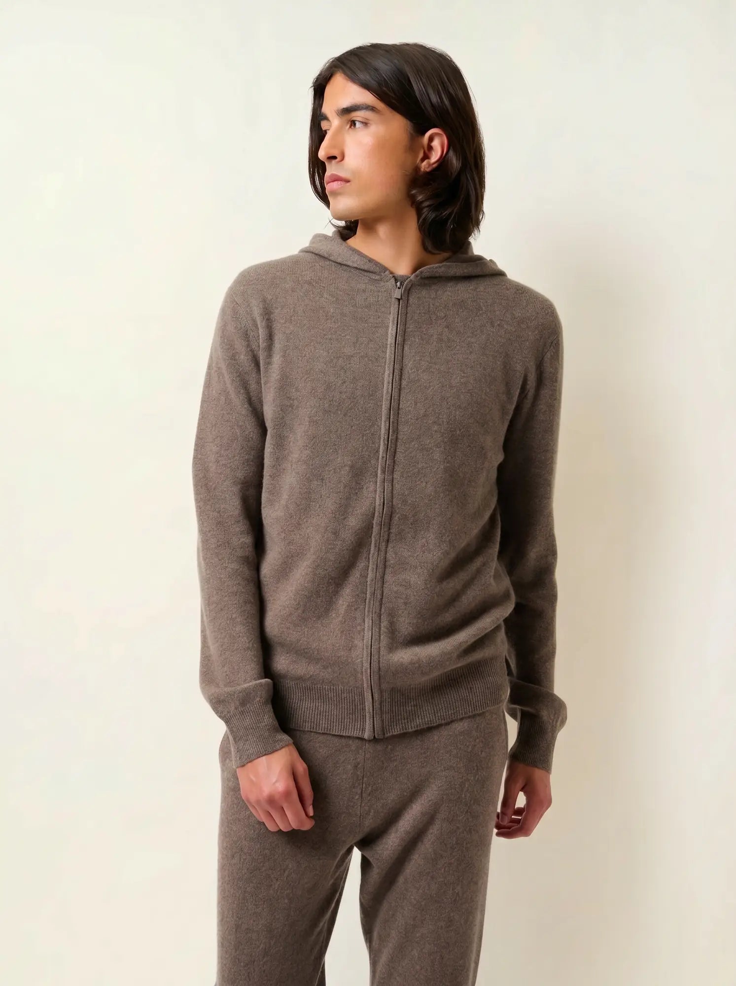 NEURRE gilet zippé capuche taupe chiné