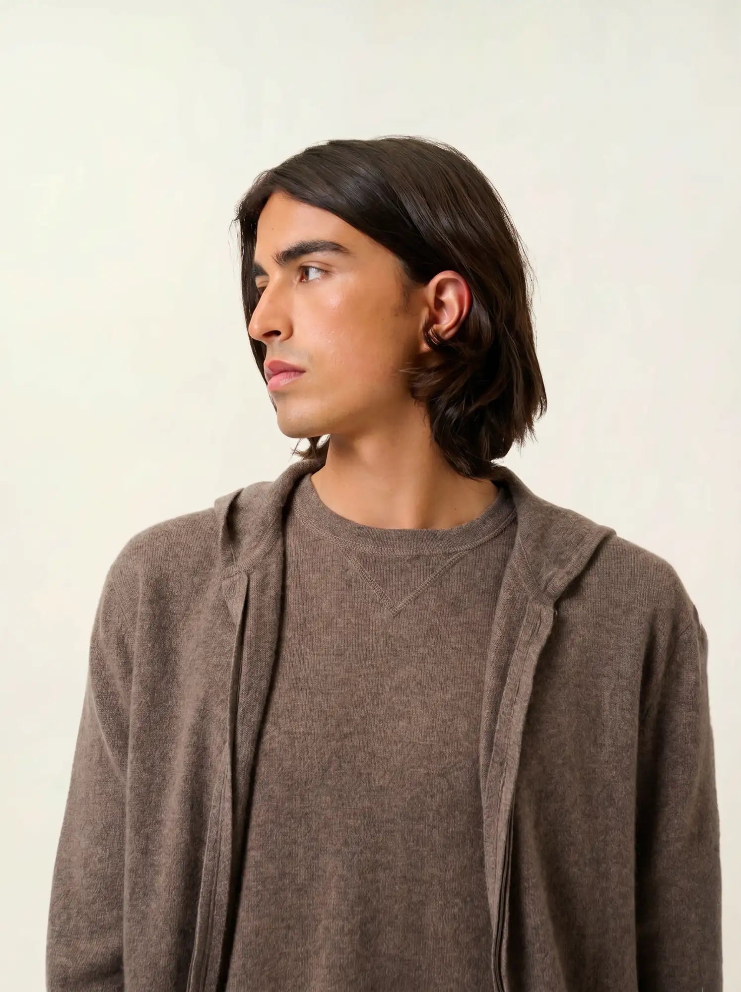 NEURRE gilet zippé capuche taupe chiné