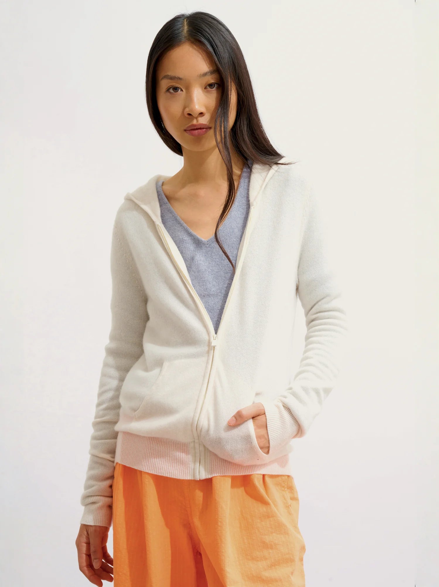 COLOMBIS gilet zippé capuche ivoire