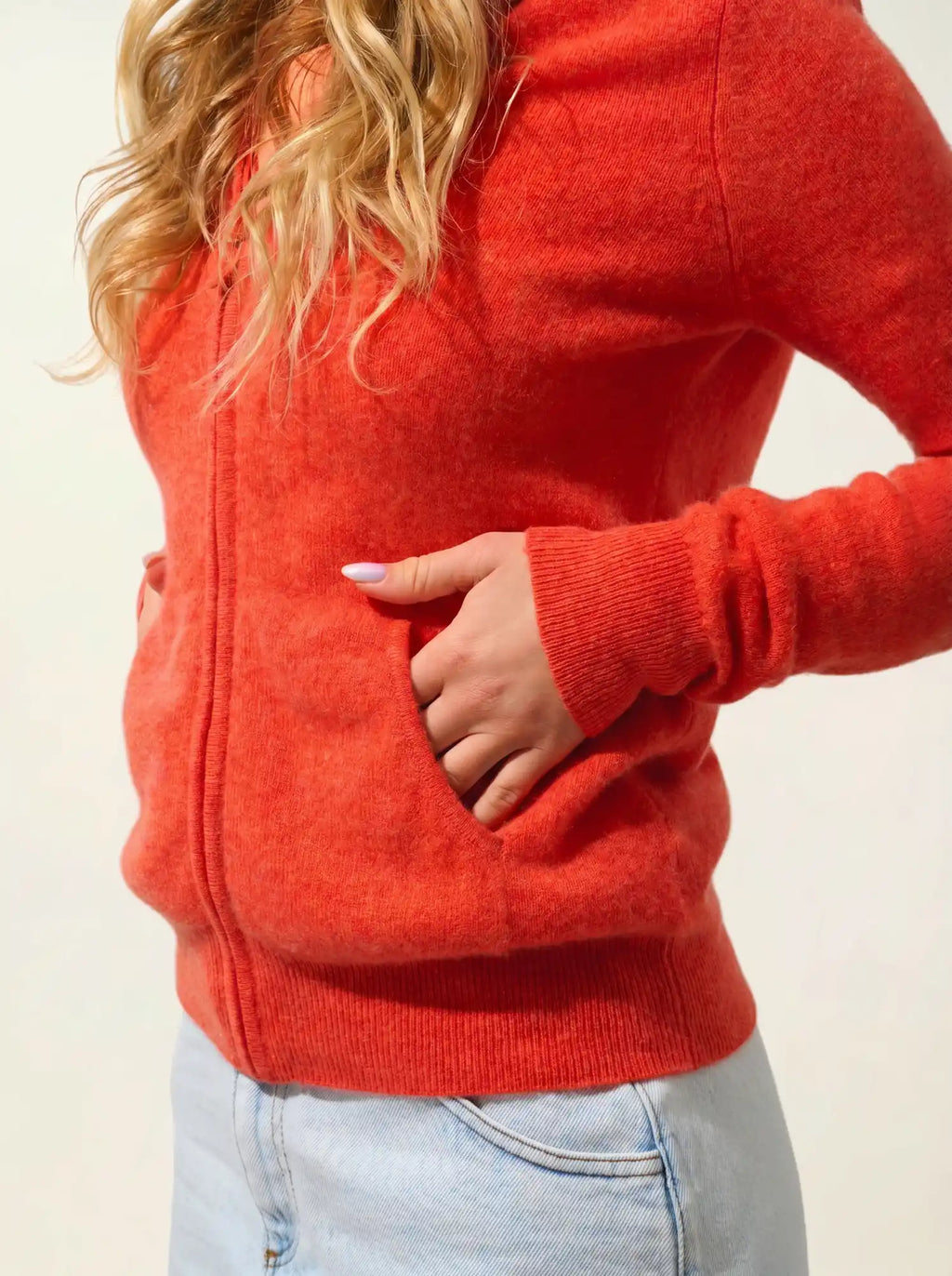 COLOMBIS weste mit reissverschluss mit kapuze orange meliert