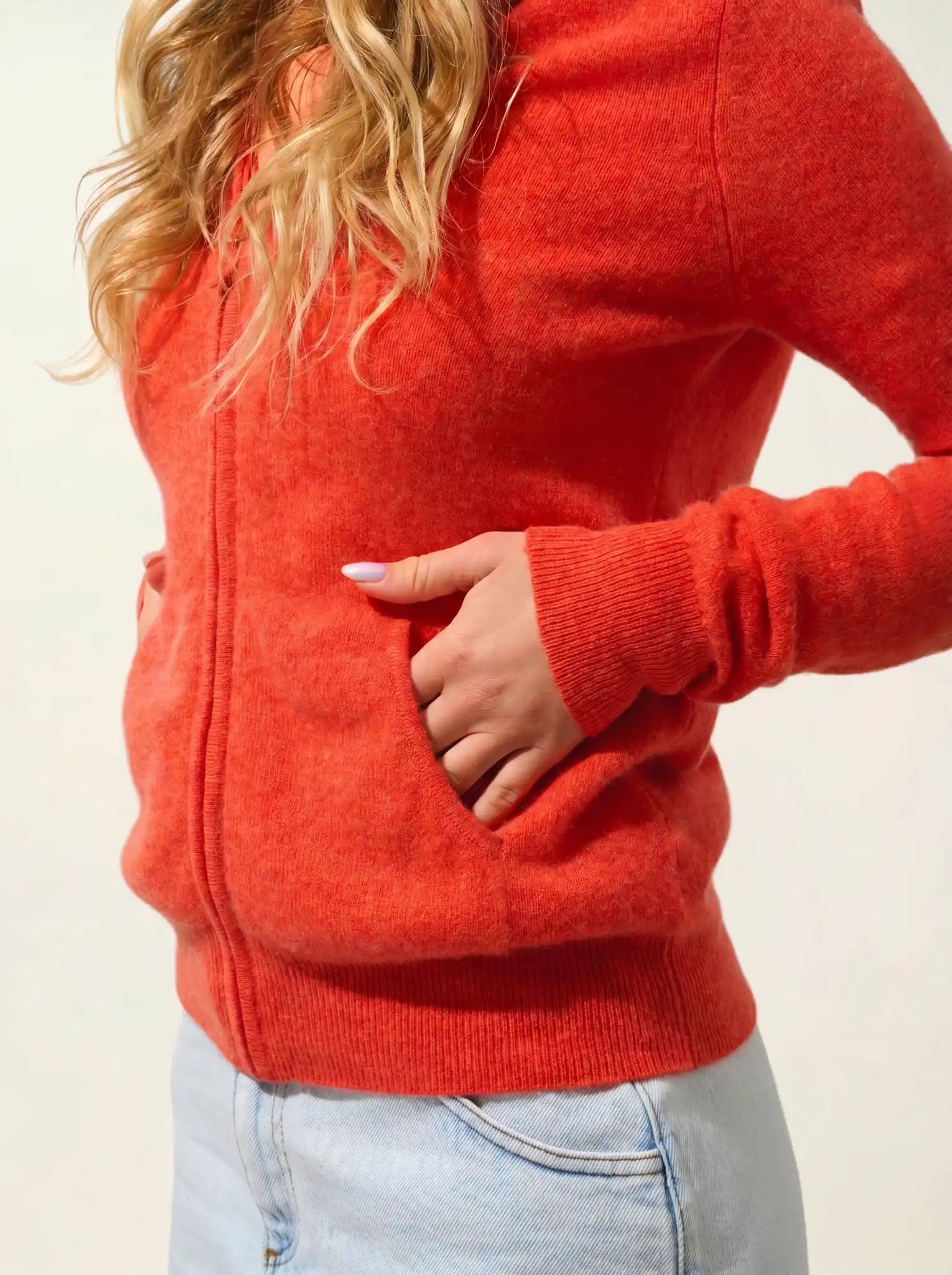 COLOMBIS weste mit reissverschluss mit kapuze orange meliert
