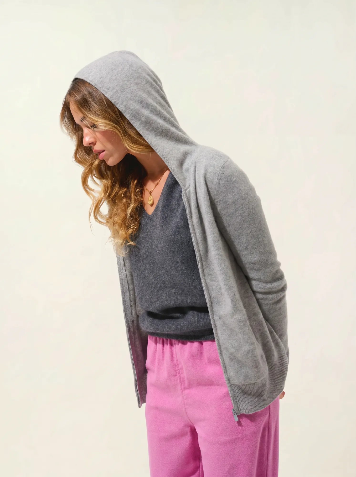 COLOMBIS gilet zippé capuche nuage chiné