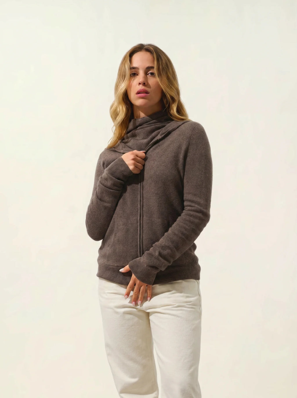 COLOMBIS gilet zippé capuche taupe chiné