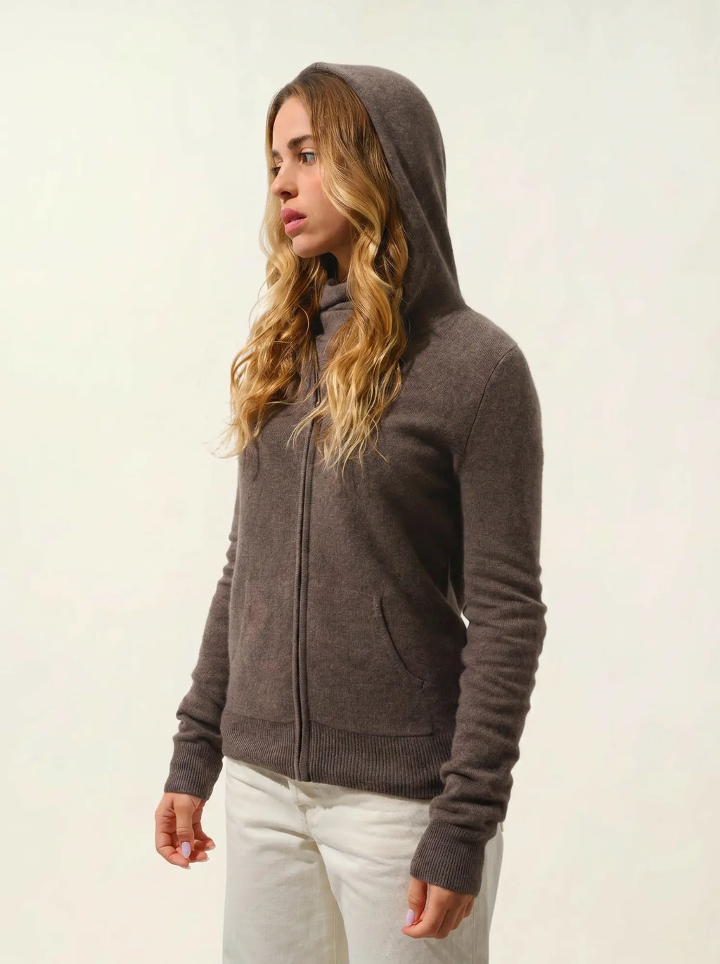 COLOMBIS gilet zippé capuche taupe chiné