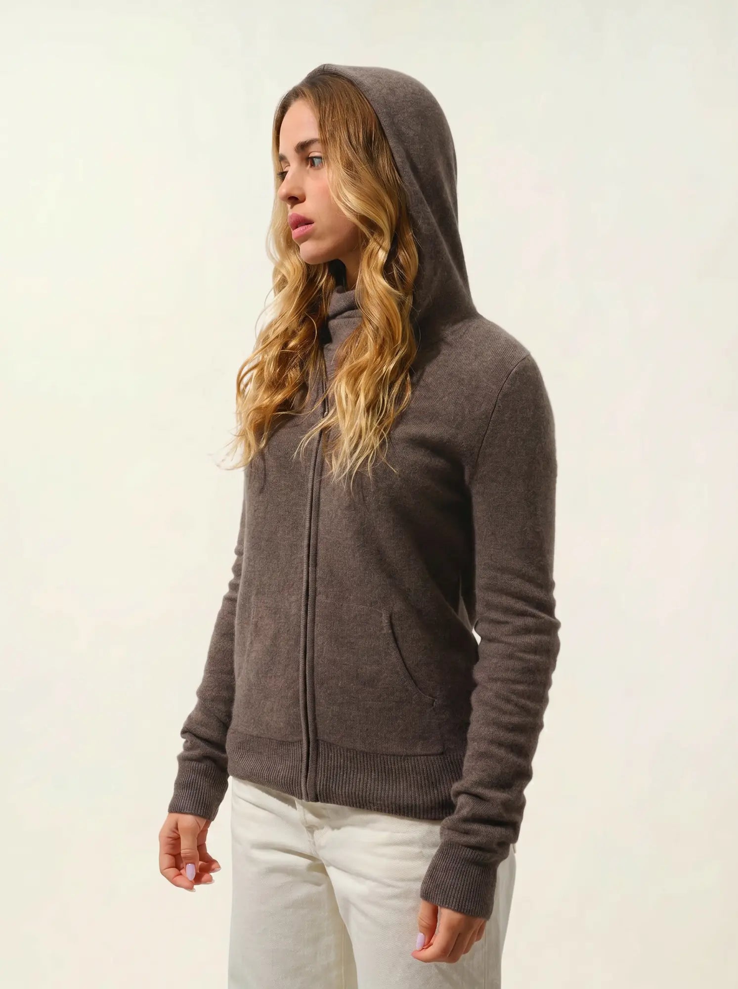 COLOMBIS gilet zippé capuche taupe chiné