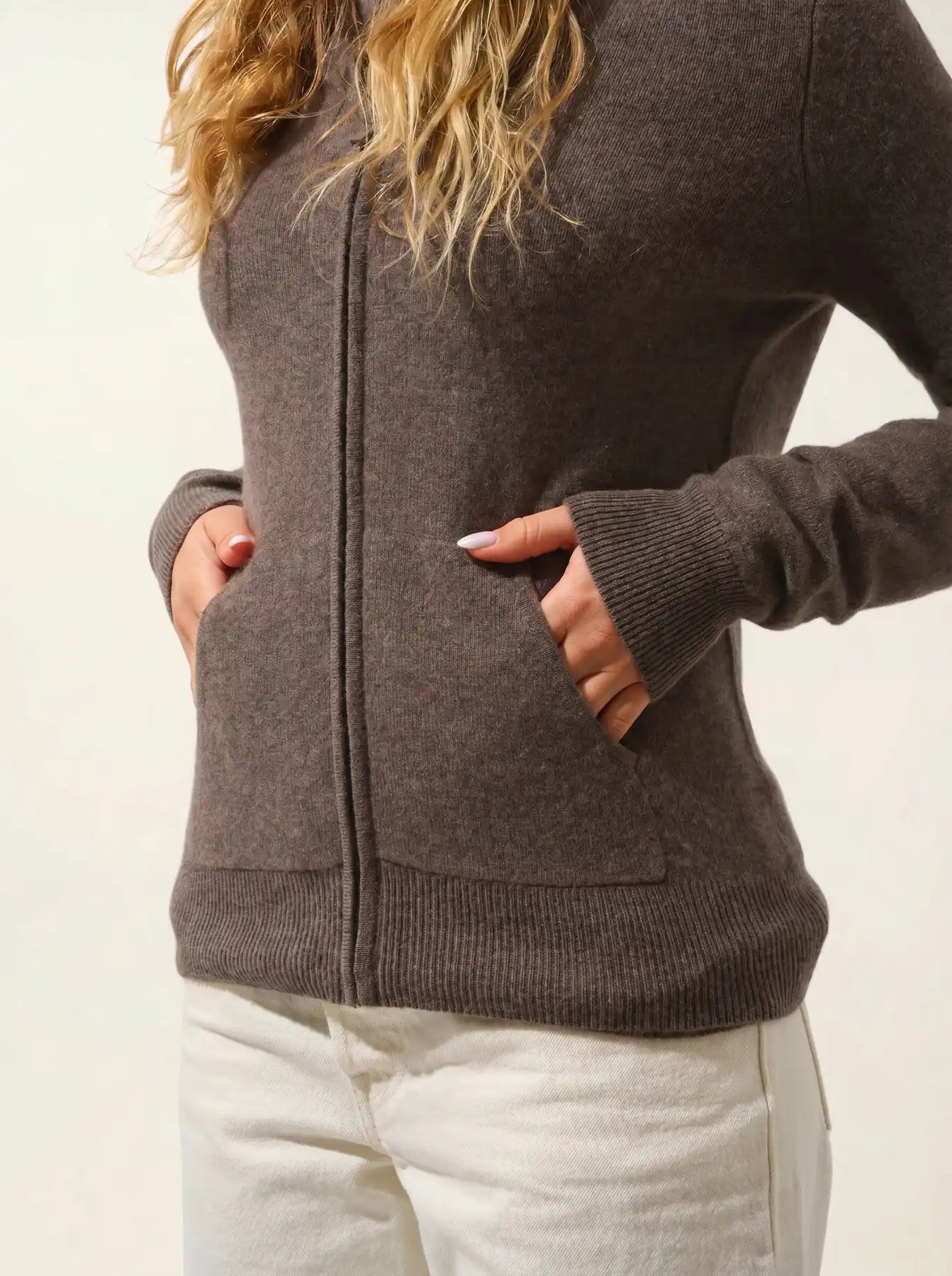 COLOMBIS gilet zippé capuche taupe chiné