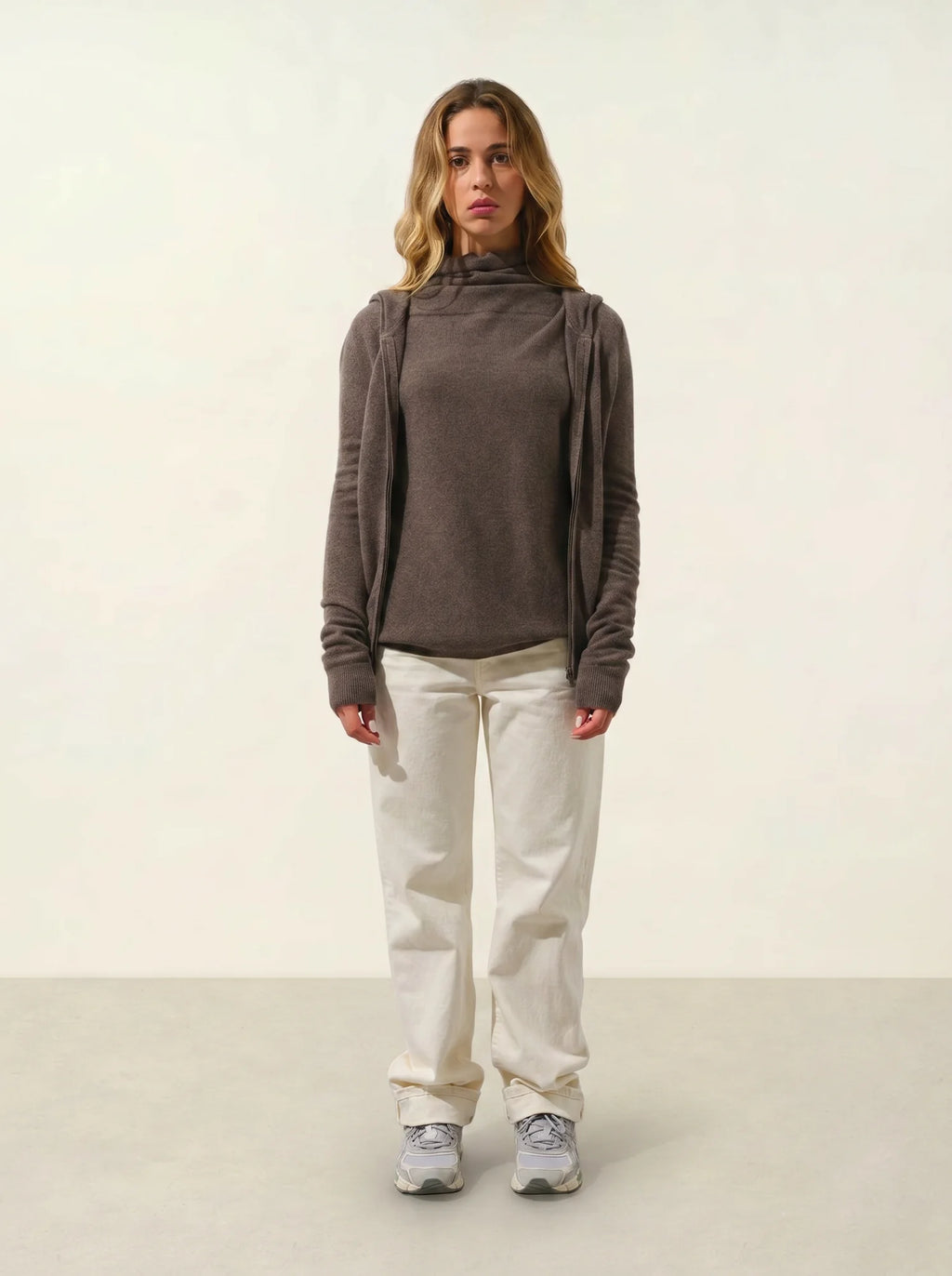 COLOMBIS gilet zippé capuche taupe chiné
