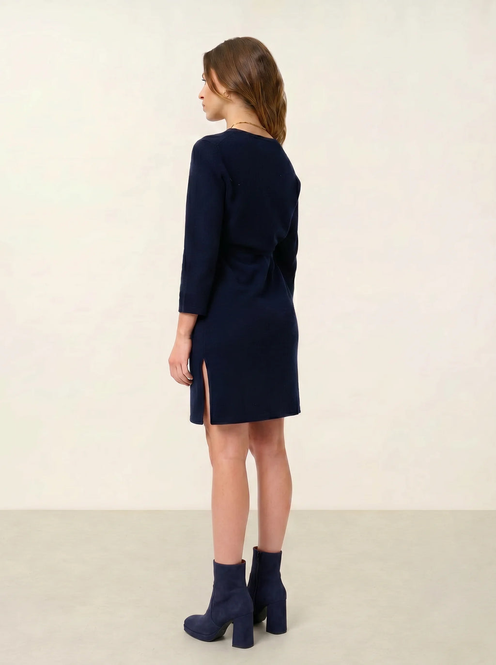 CONISTON kleid rundhalsausschnitt mit gürtel marineblau