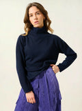 CHEVIOT pull col montant bénitier bleu marine