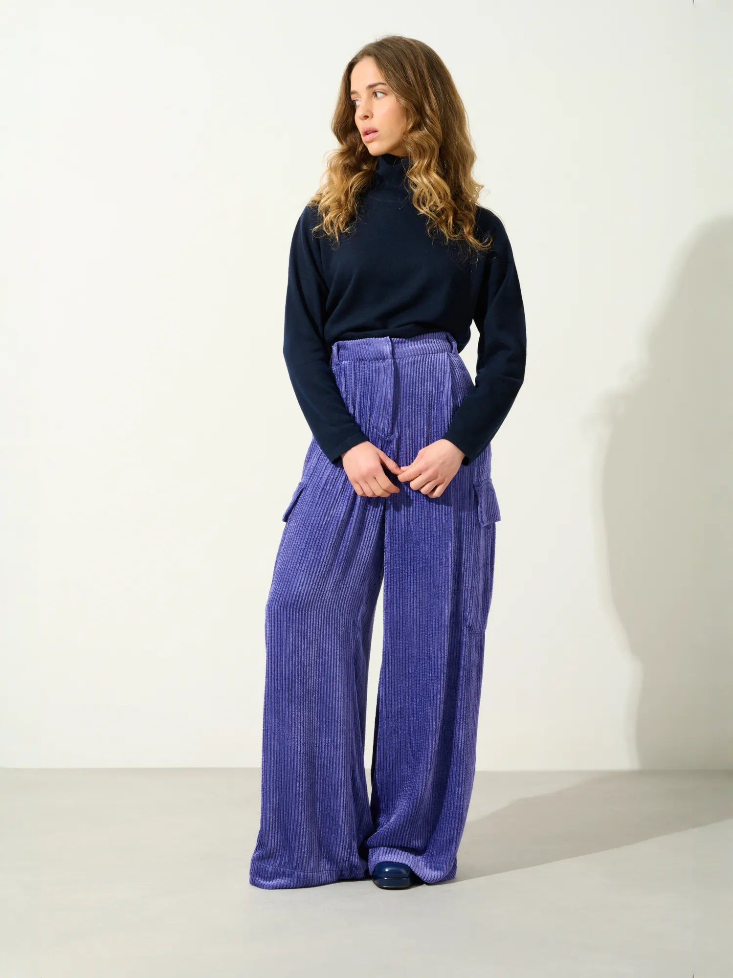CHEVIOT pull col montant bénitier bleu marine
