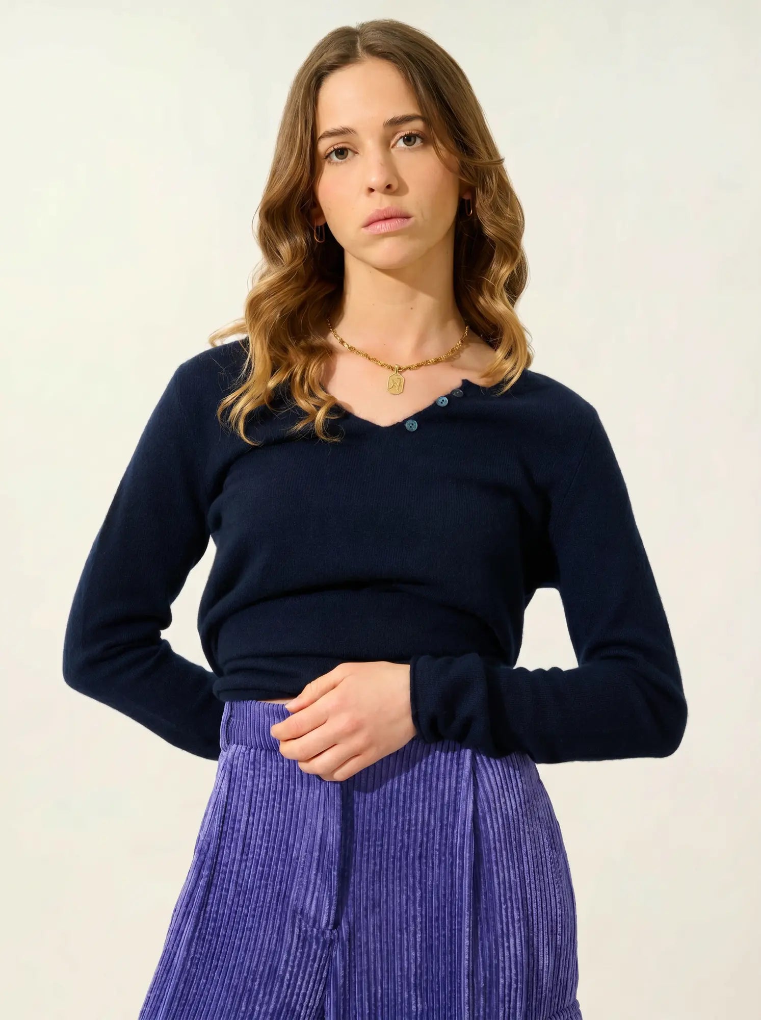 BODMIN pull col tunisien bleu marine
