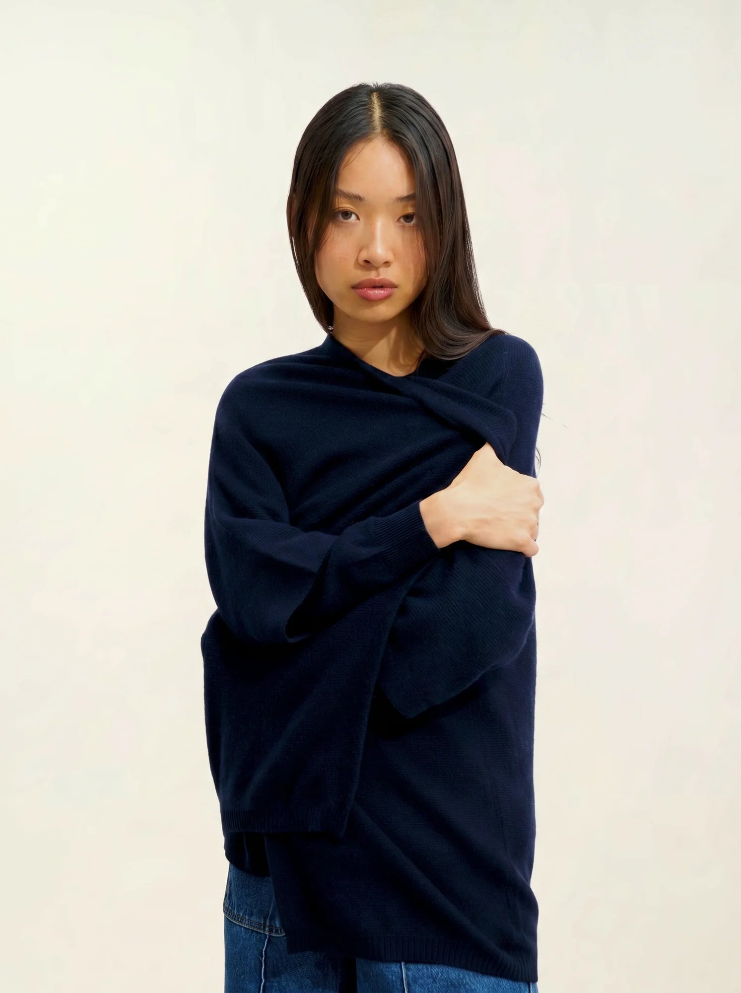 MENDIP Vest Open V-Neck 3/4 Sleeves Navy
