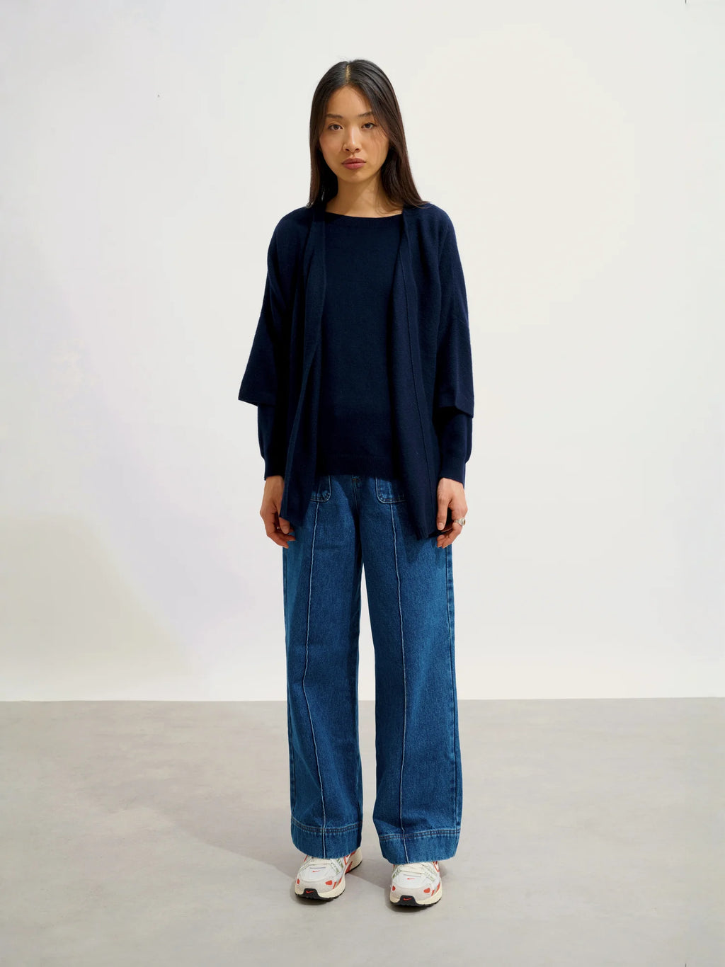 MENDIP Vest Open V-Neck 3/4 Sleeves Navy