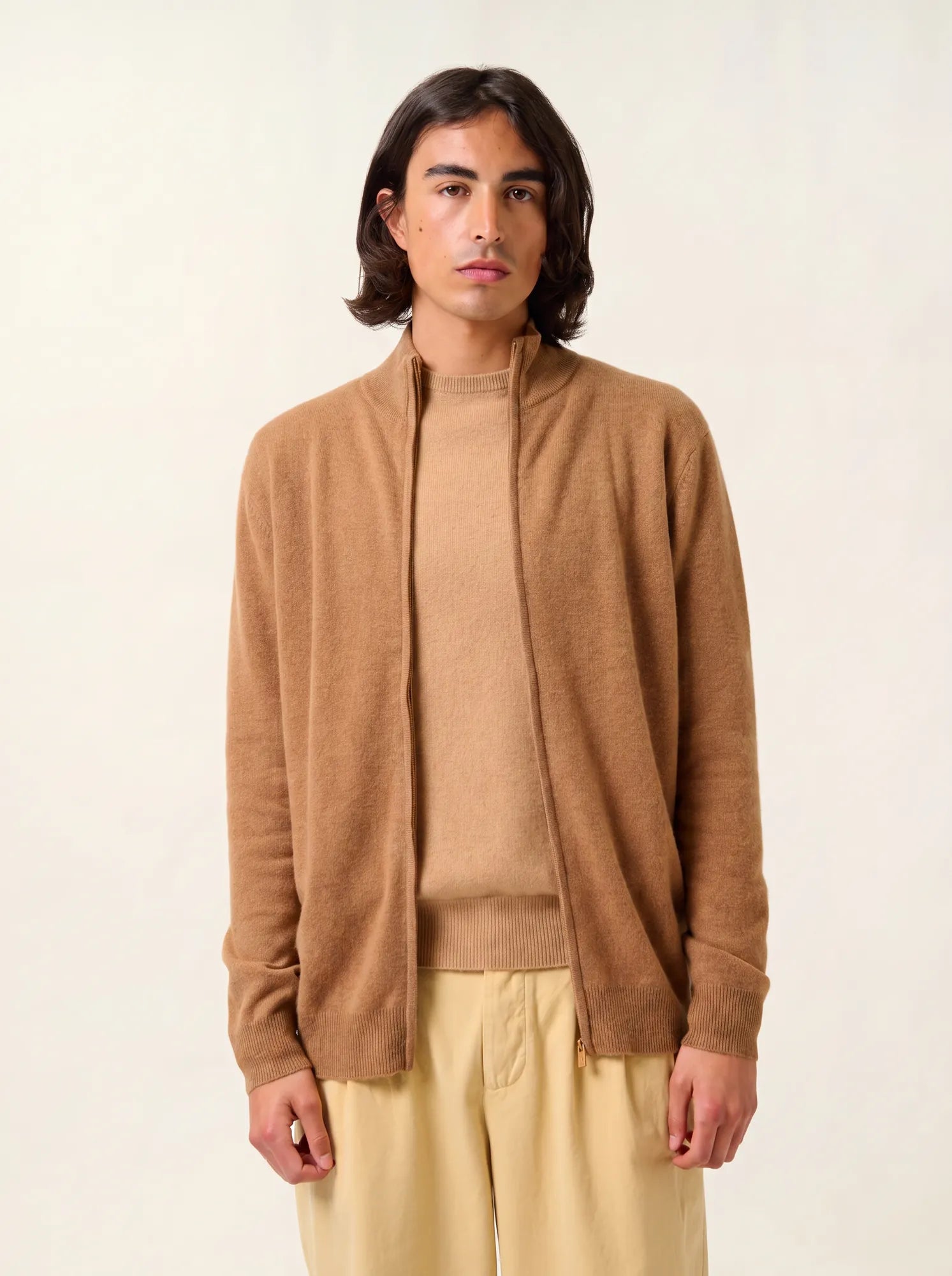 ALBARON gilet zippé col montant noisette