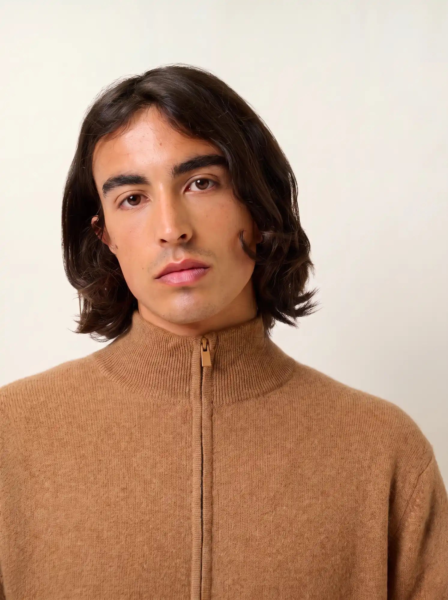 ALBARON gilet zippé col montant noisette