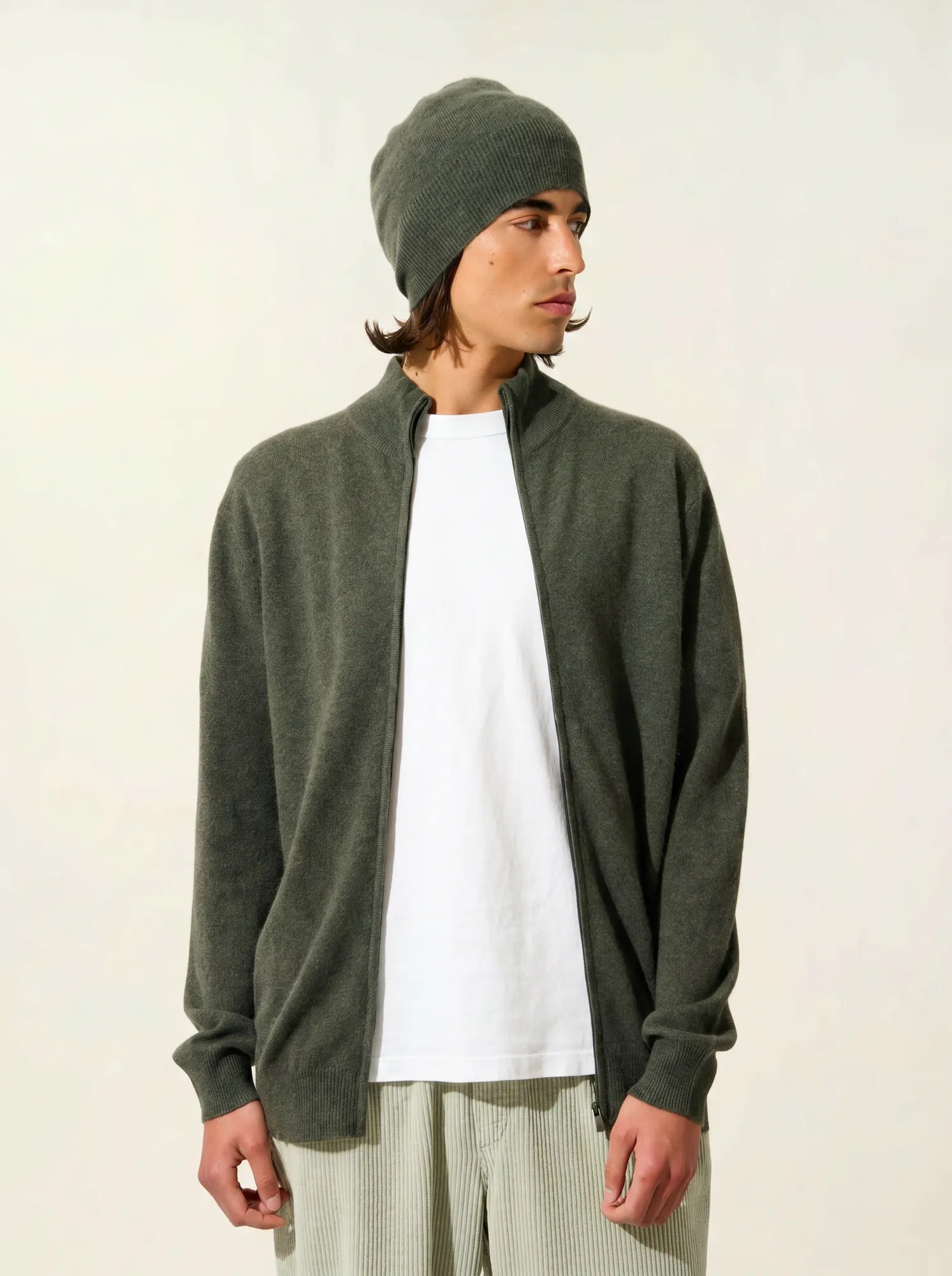 ALBARON gilet zippé col montant kaki chiné