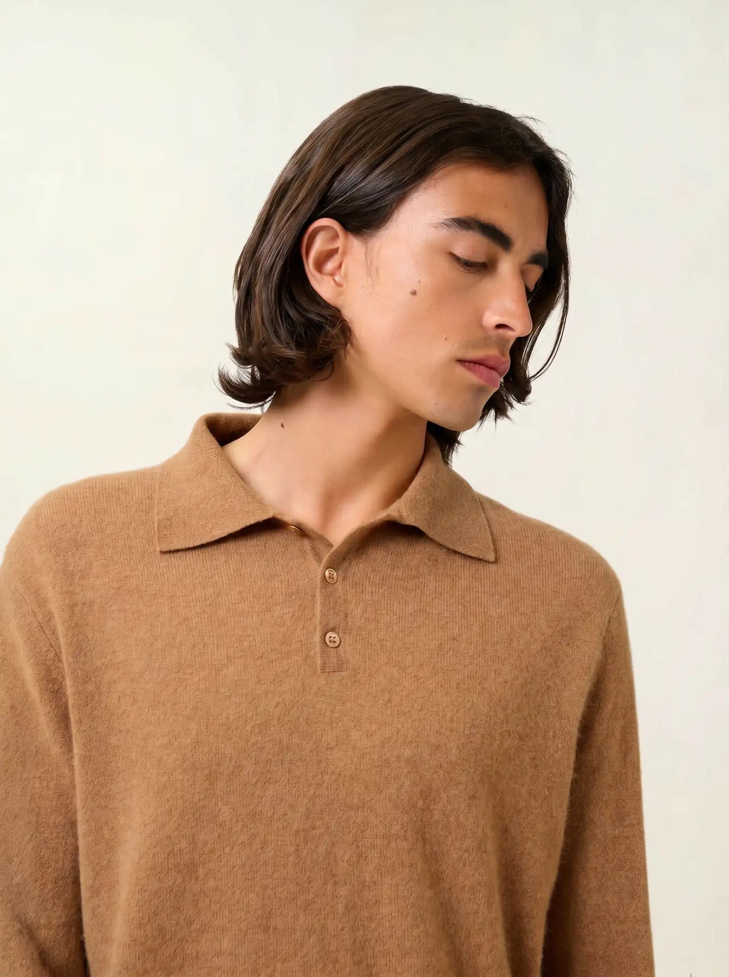 CHARVET poloshirt langarm haselnuss