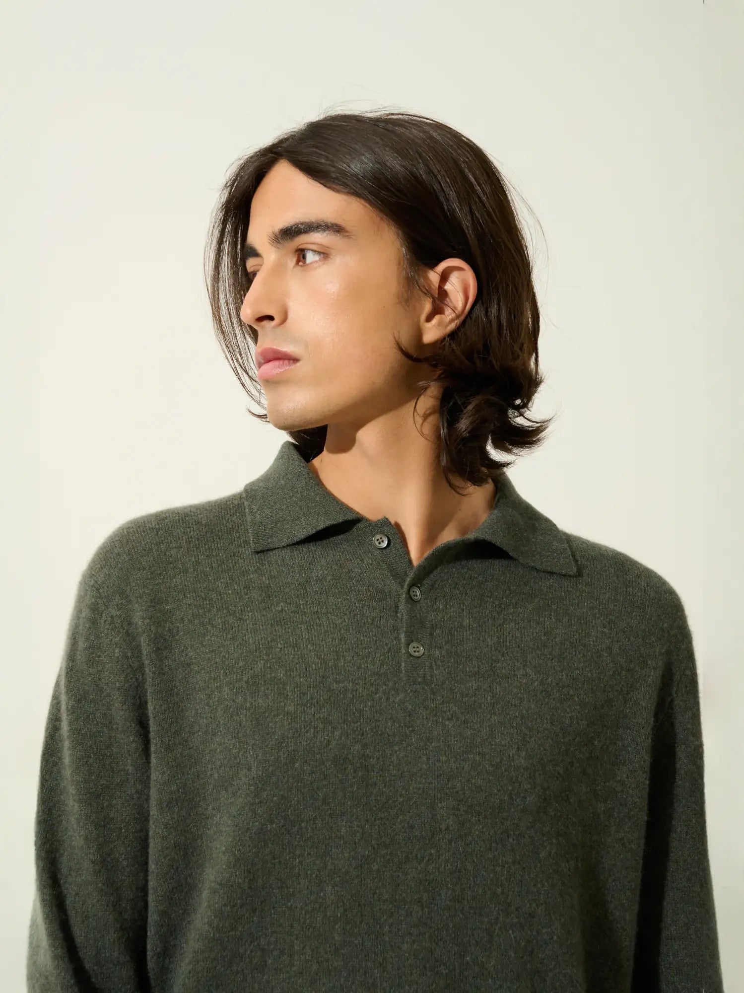 CHARVET poloshirt langarm khaki meliert