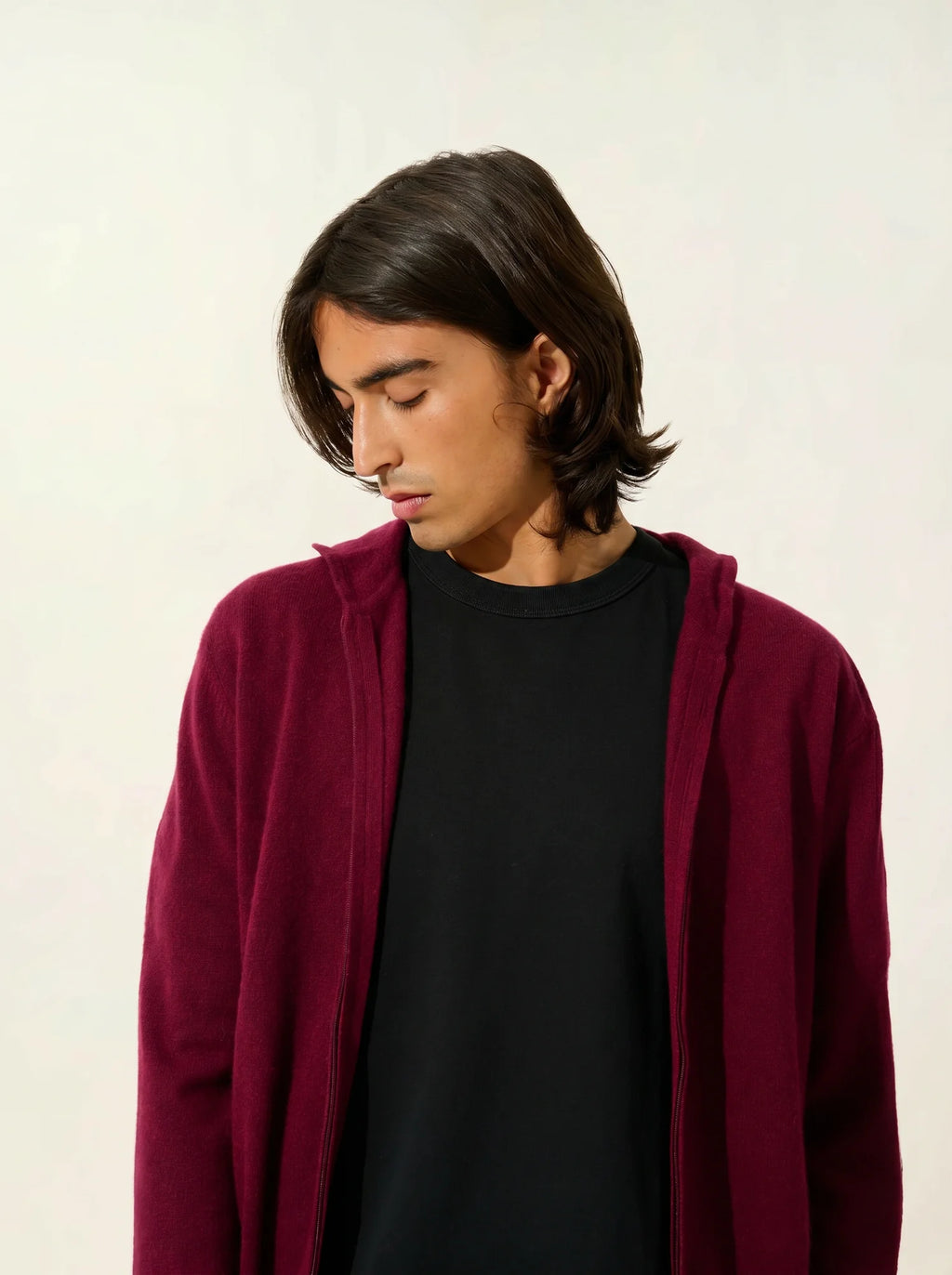 NEURRE gilet zippé capuche bordeaux