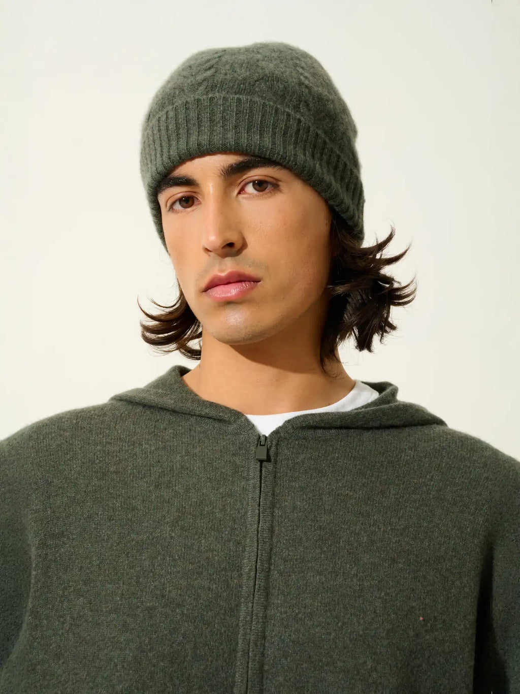 NEURRE gilet zippé capuche kaki chiné