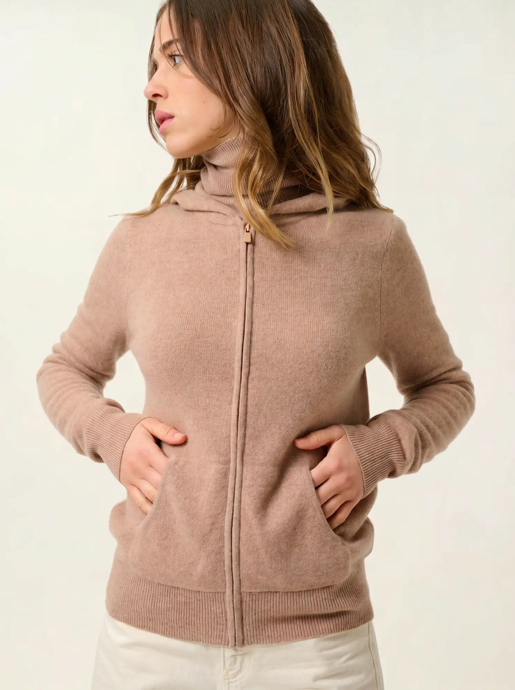 COLOMBIS gilet zippé capuche camel chiné