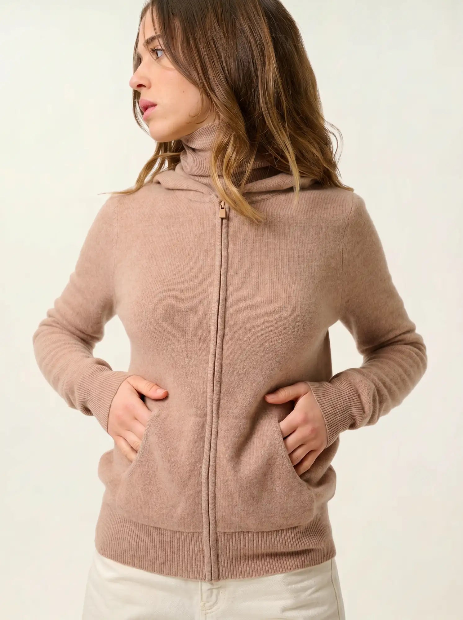 COLOMBIS gilet zippé capuche camel chiné