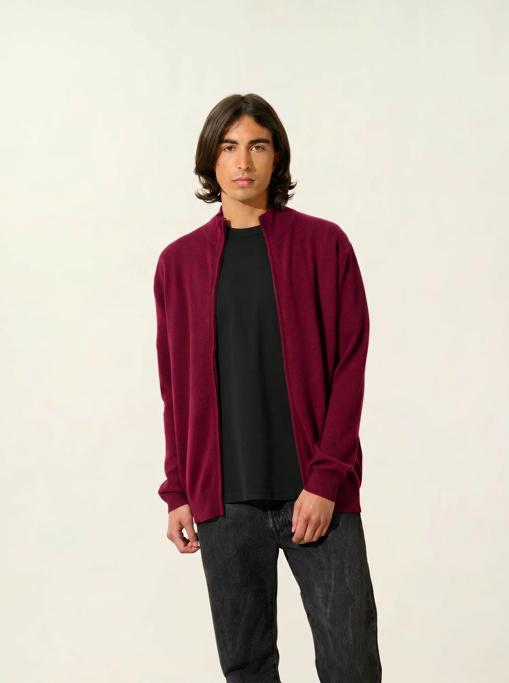 ALBARON gilet zippé col montant bordeaux