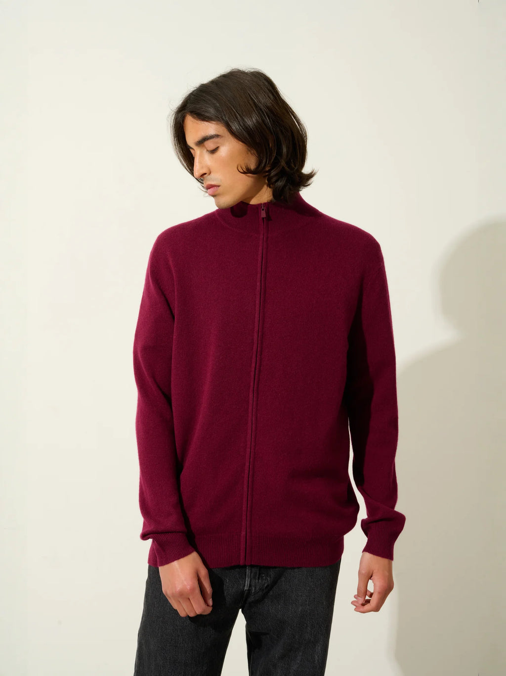 ALBARON gilet zippé col montant bordeaux