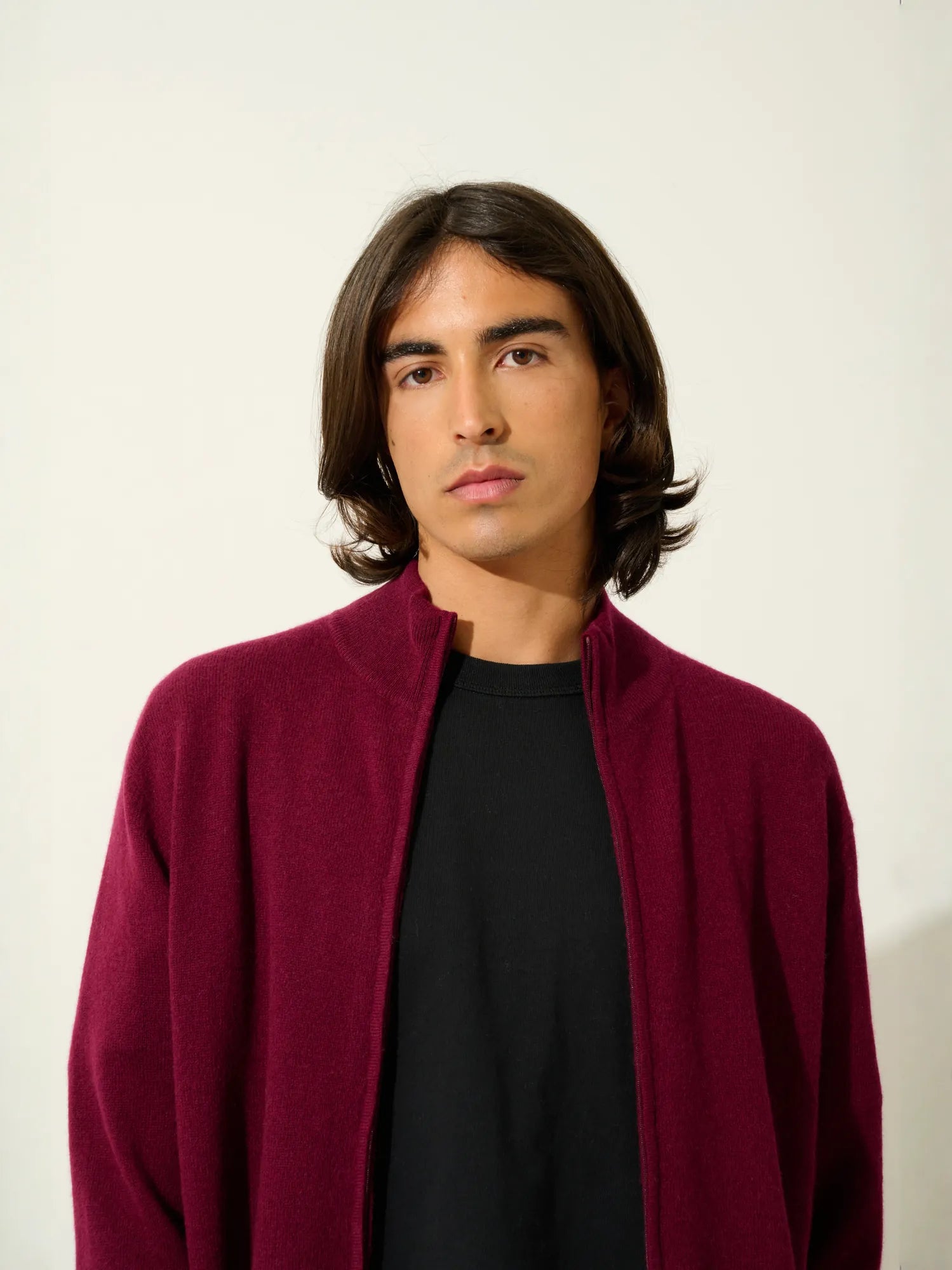 ALBARON gilet zippé col montant bordeaux
