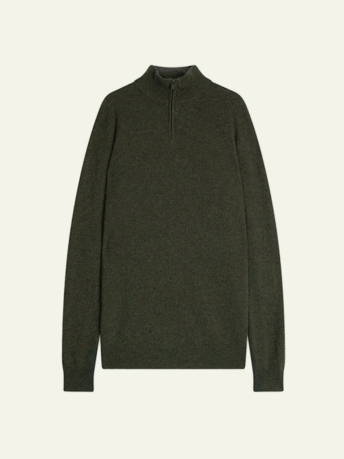 AMBIN Pullover Truckerkragen Khaki meliert