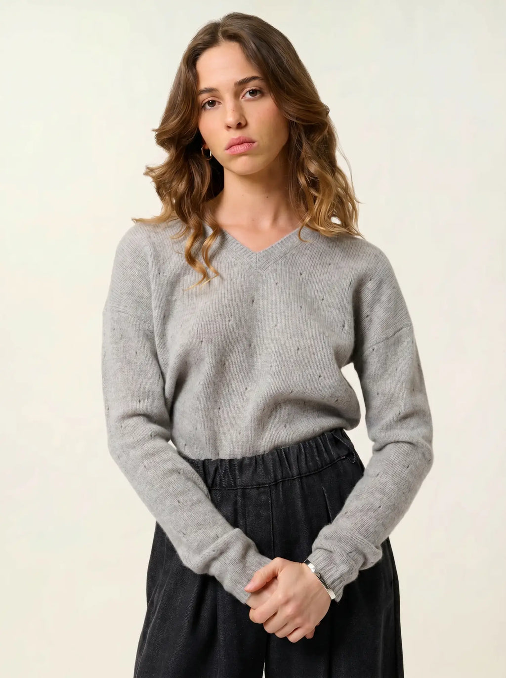 DOTY pullover v-ausschnitt 4-fädig wolke meliert
