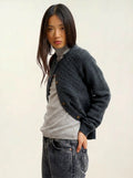 JINPA cardigan crew neck 8 ply heather carbon